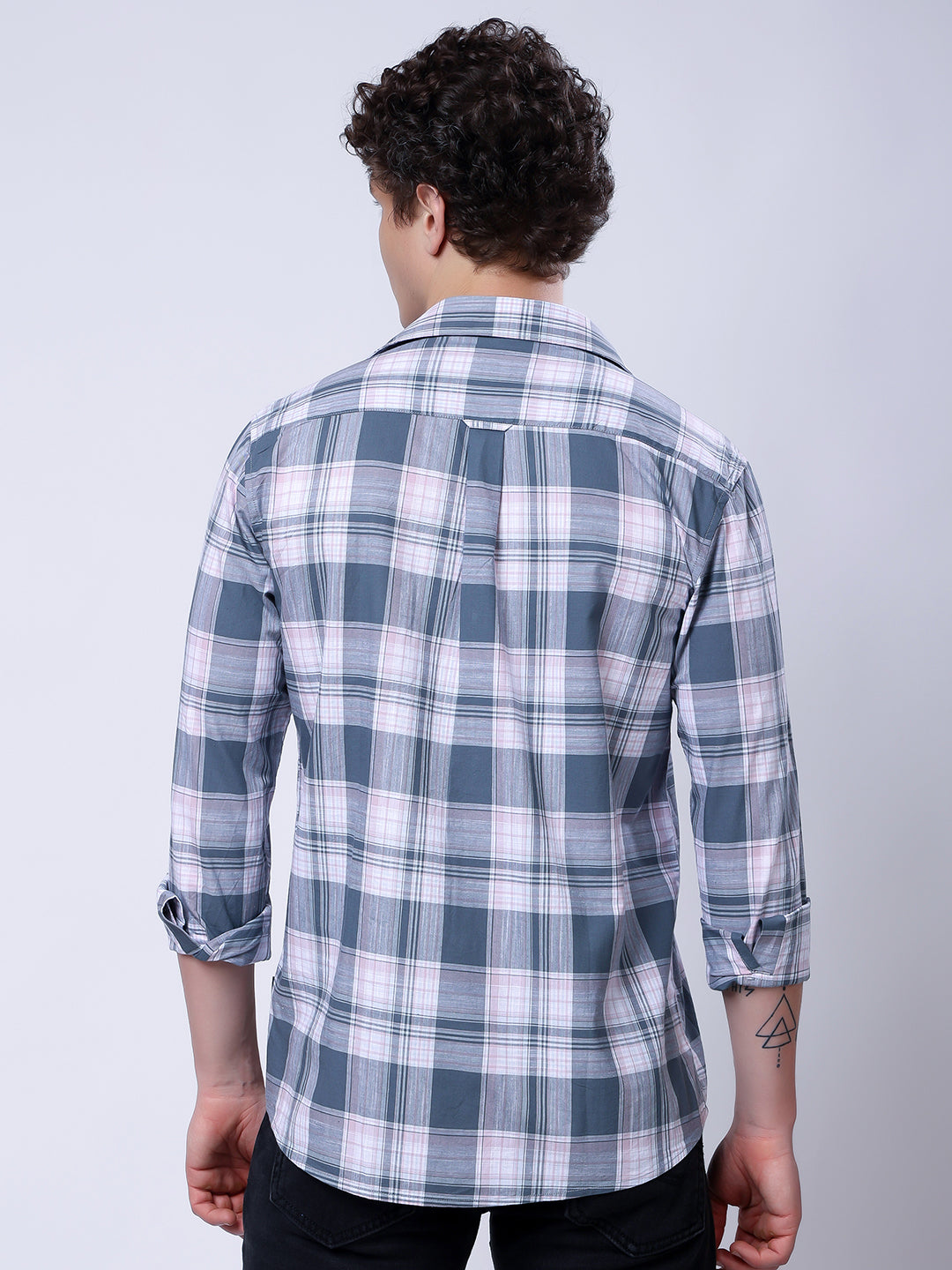Stylox Men’s Regular Fit Full Sleeve Casual Check Shirt–Grey & Coral - Stylox
