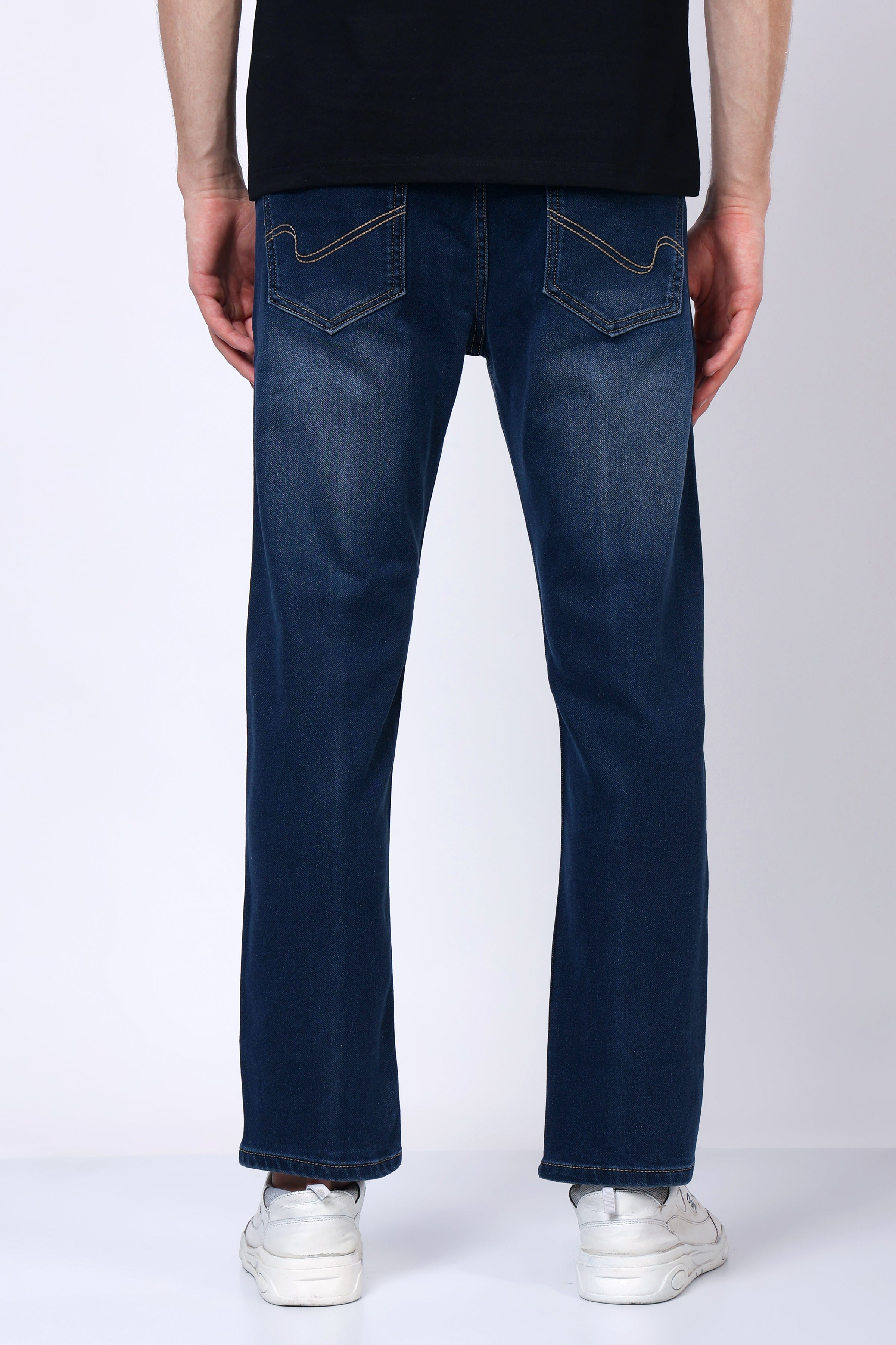 Stylox Men’s Mid-Rise Comfort Fit Stretchable Dark Blue Denim Jeans with Panel Stitch Detailing - Stylox