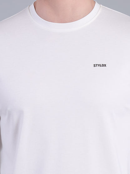 Stylox Men’s Full Sleeve Round Neck T-Shirt | Solid Slim Fit Cotton Blend Casual Tee