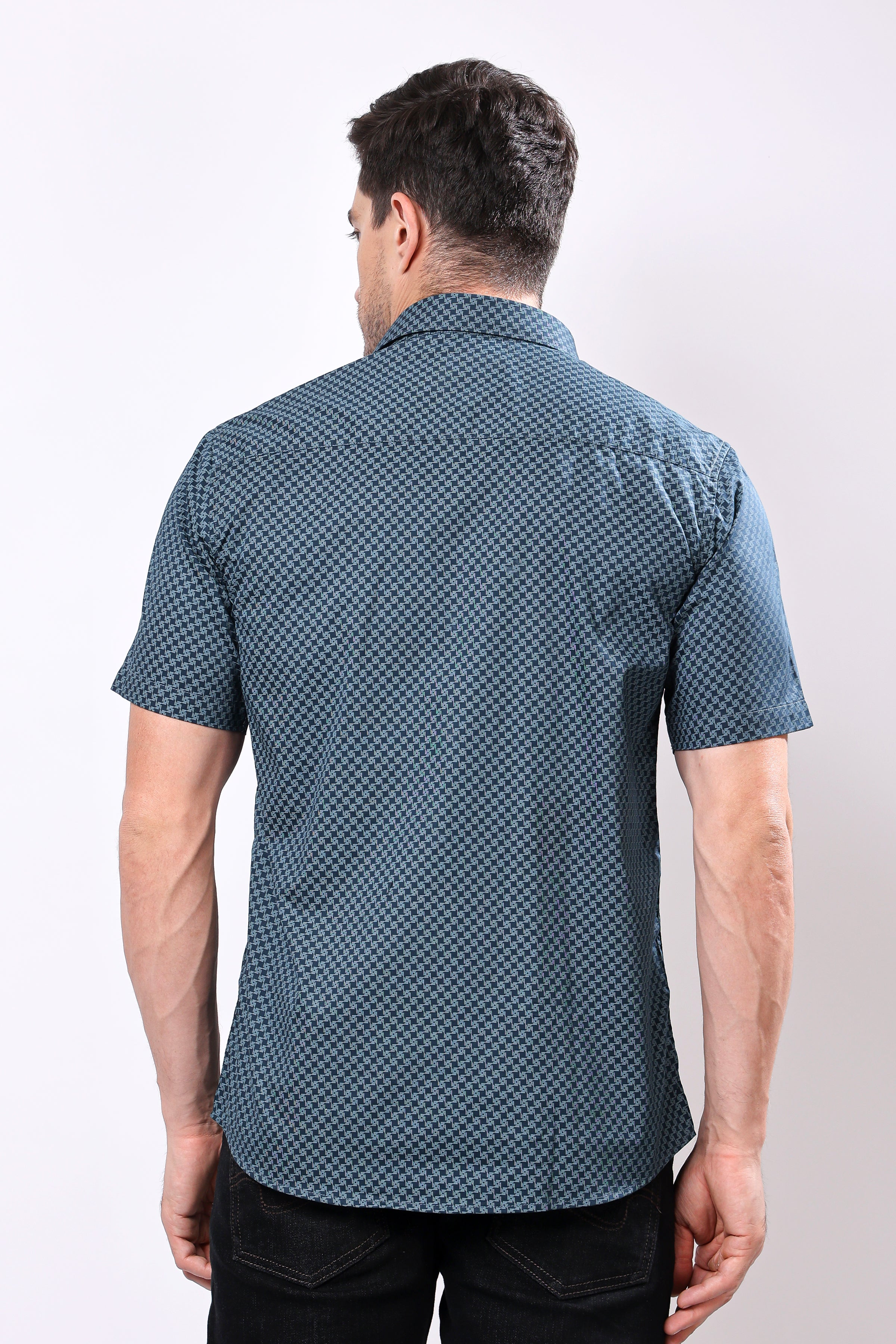 Stylox Men's Half Sleeve Geometric Print Casual Shirt – Premium Cotton Blend Regular Fit Summer Shirt - Stylox