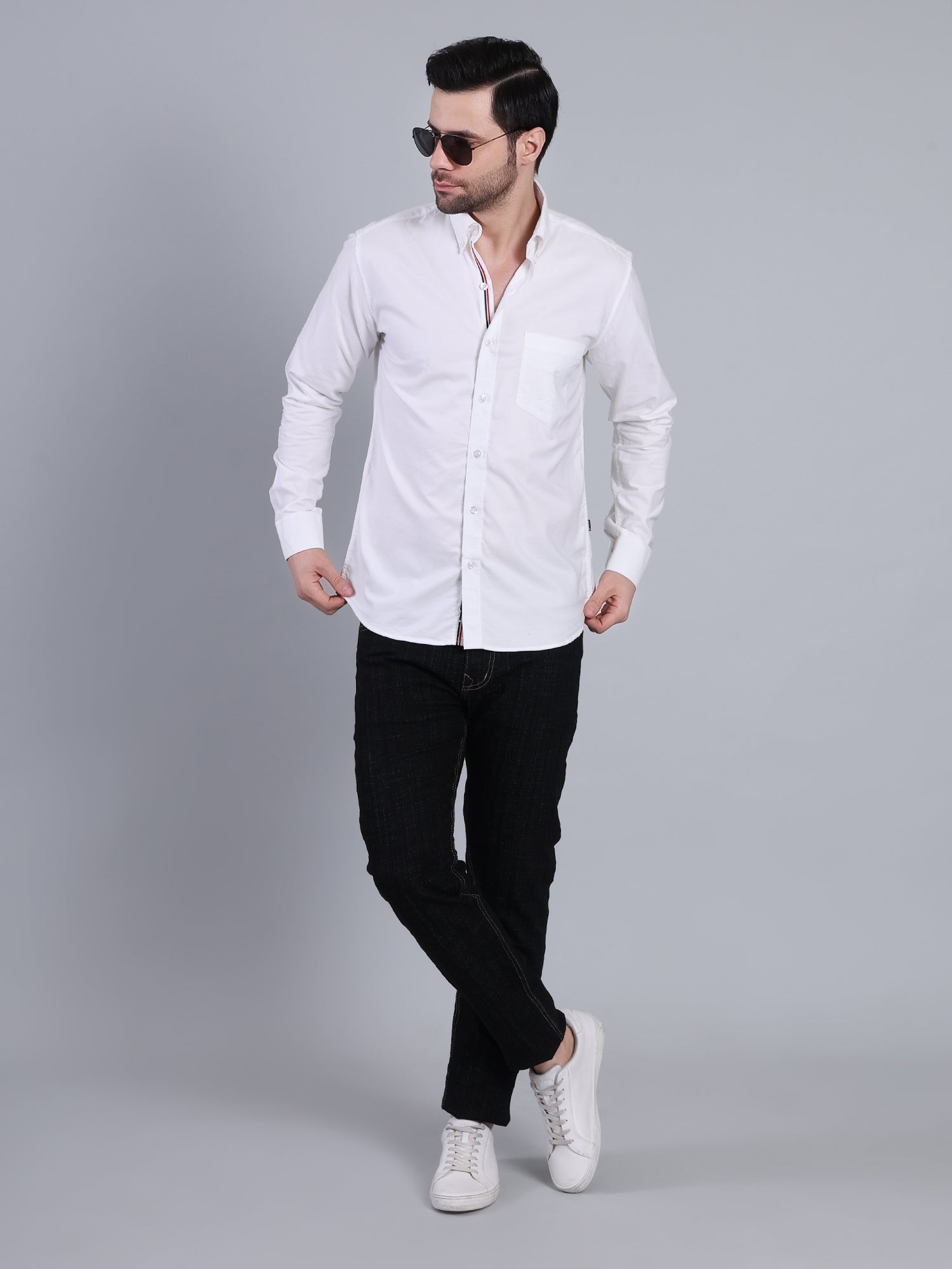 Stylox Men’s Regular Fit Full Sleeve Solid Casual Shirt for Everyday & Office Wear (White) - Stylox