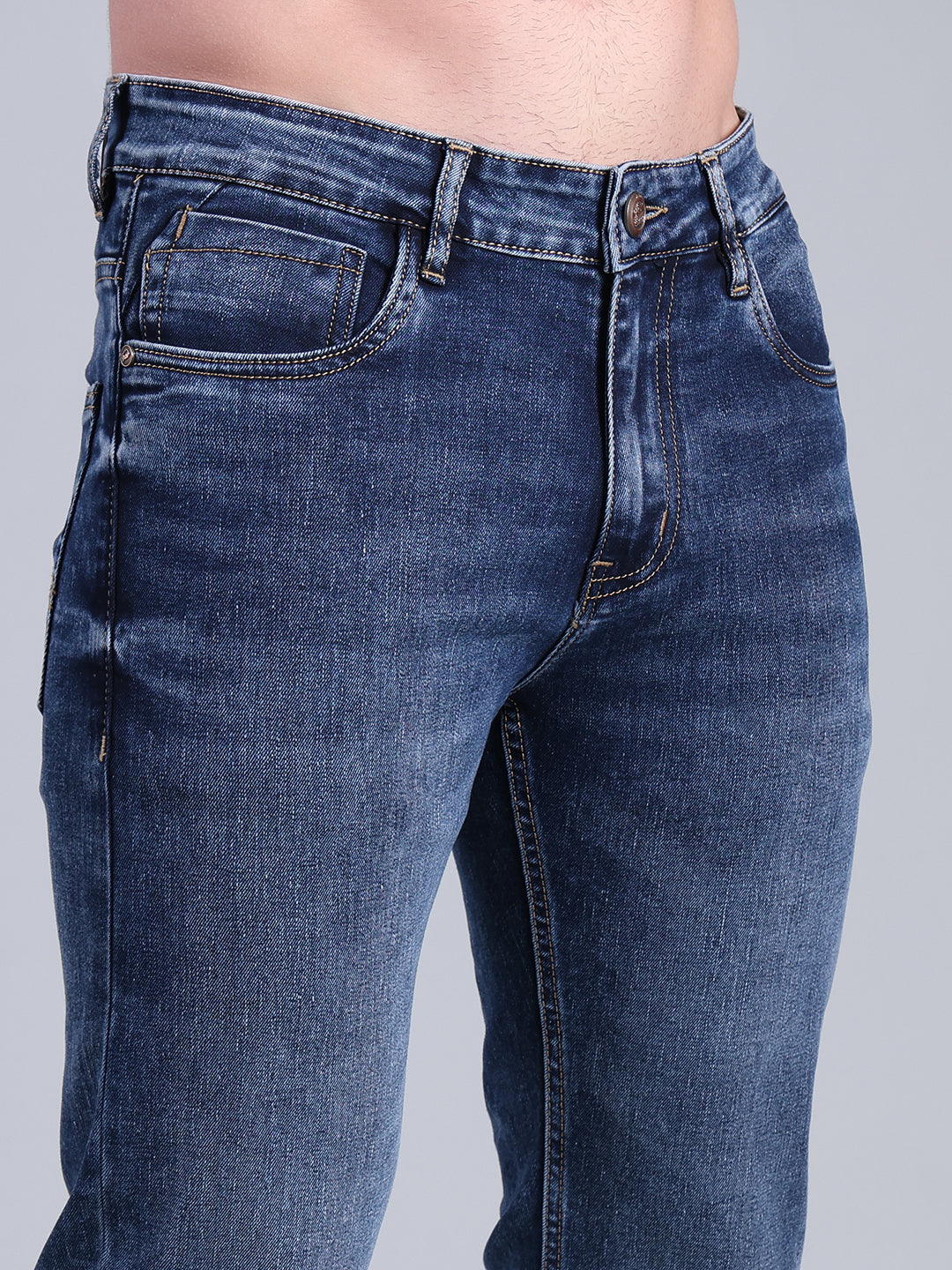 Stylox Men’s Comfort Fit Mid Rise Premium Stretchable Solid Jeans - Stylox