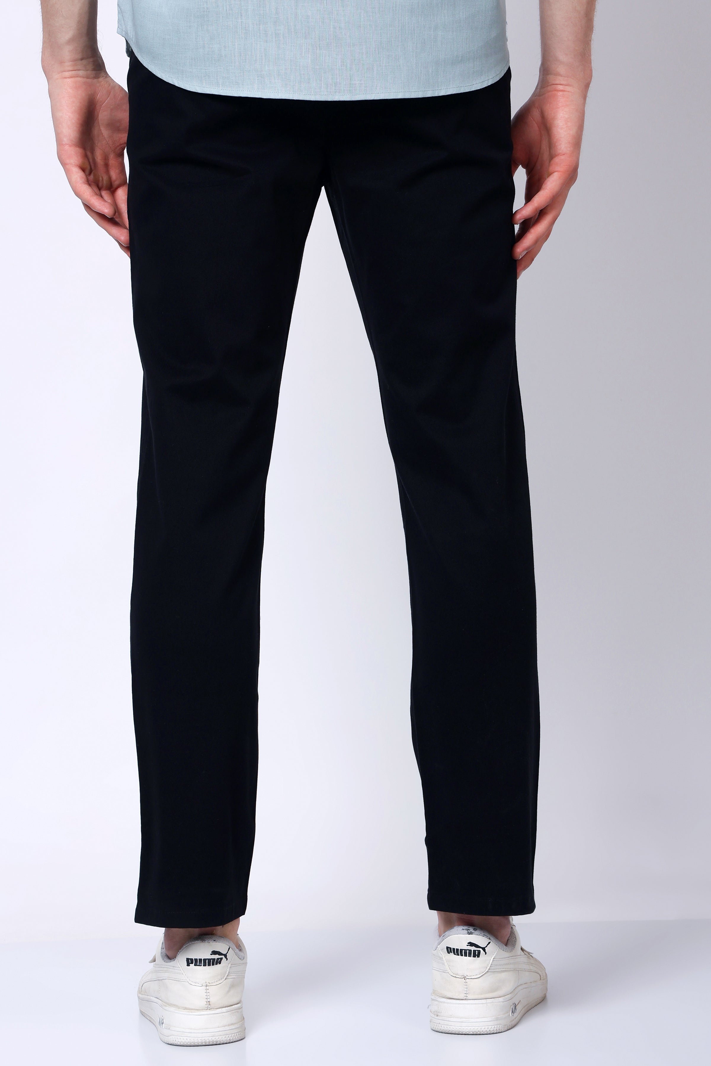 Stylox Men’s Straight Fit Casual Trousers with Comfort-Black - Stylox