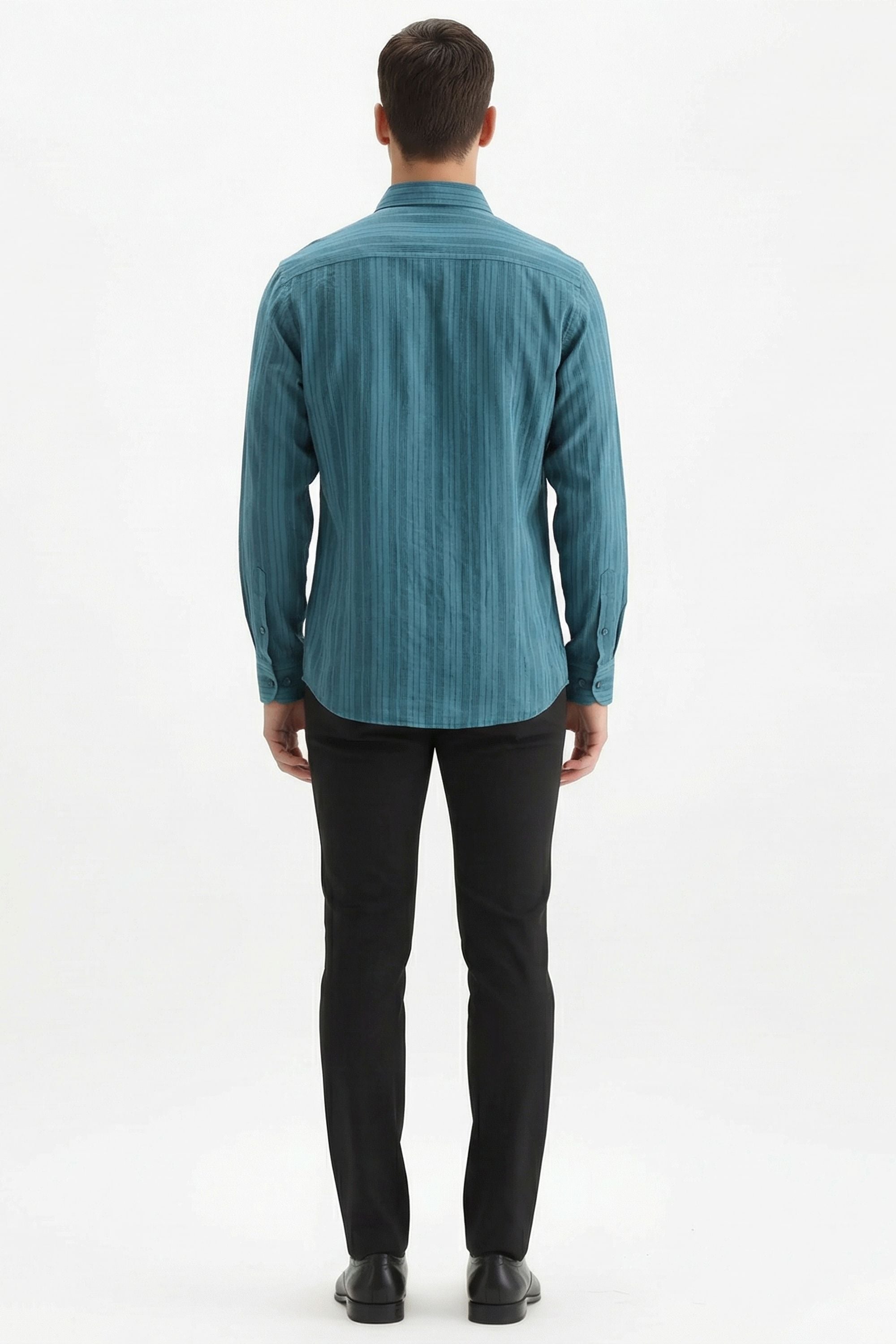 Stylox Men’s Regular-Fit Shacket Shirt – Self-Striped Full Sleeve Button-Down Overshirt with Chest Pockets(Teal Green) - Stylox
