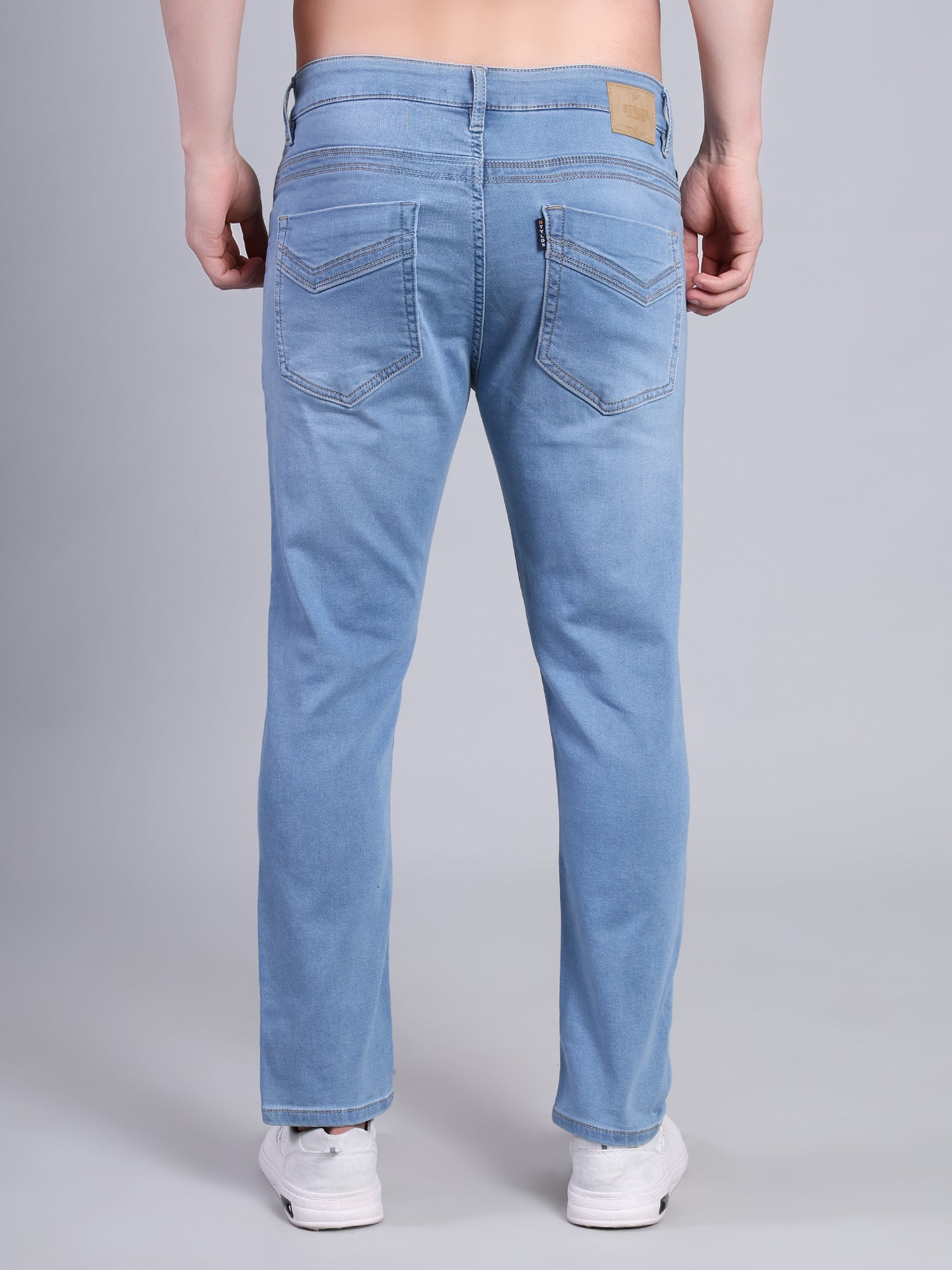 Stylox Men’s Ankle Fit Mid Rise Stretchable Denim Jeans-Mid Light Blue - Stylox