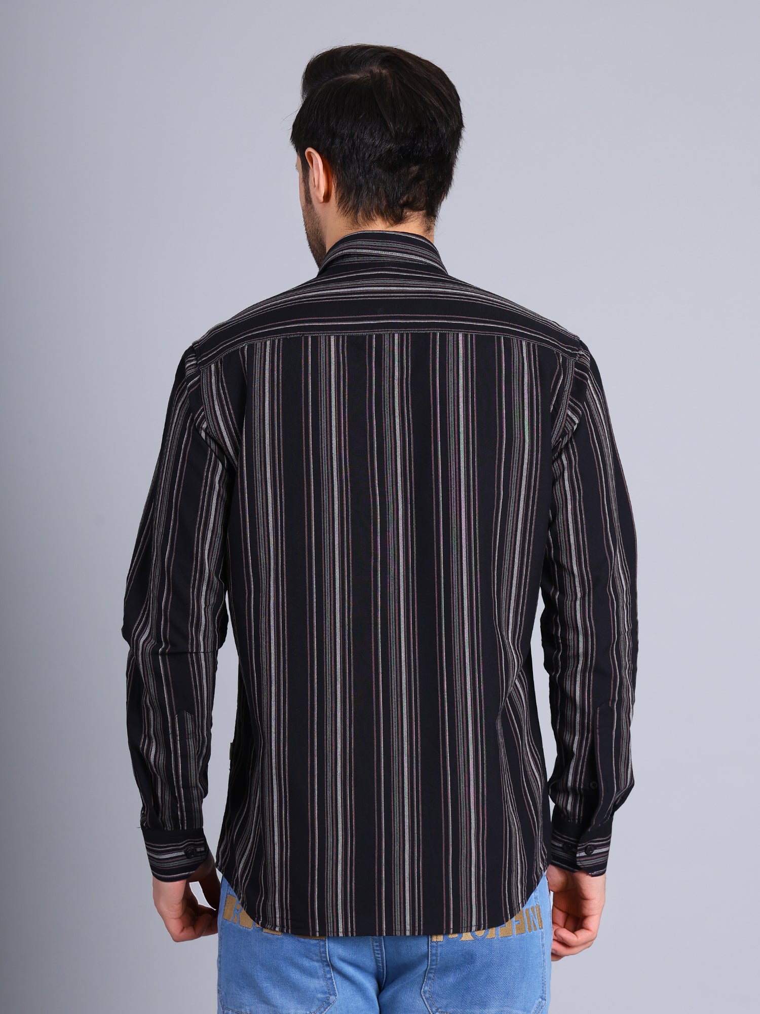 Stylox Men’s Regular Fit Full Sleeve Stripes Casual Shirt for Everyday & Office Wear (Black)