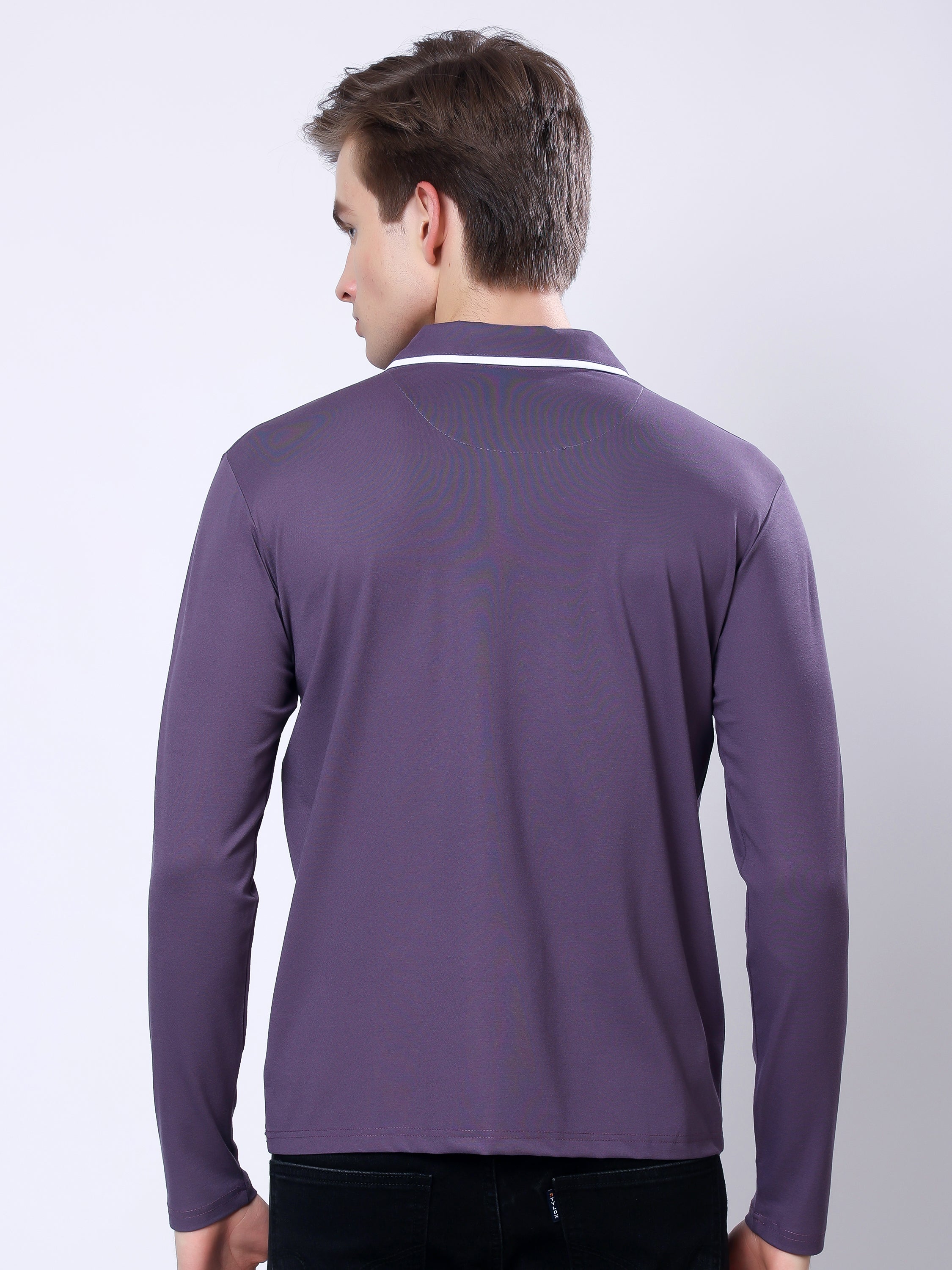 Stylox Men’s Regular Fit Solid Full Sleeve Polo T-Shirt with Contrast Collar - Stylox
