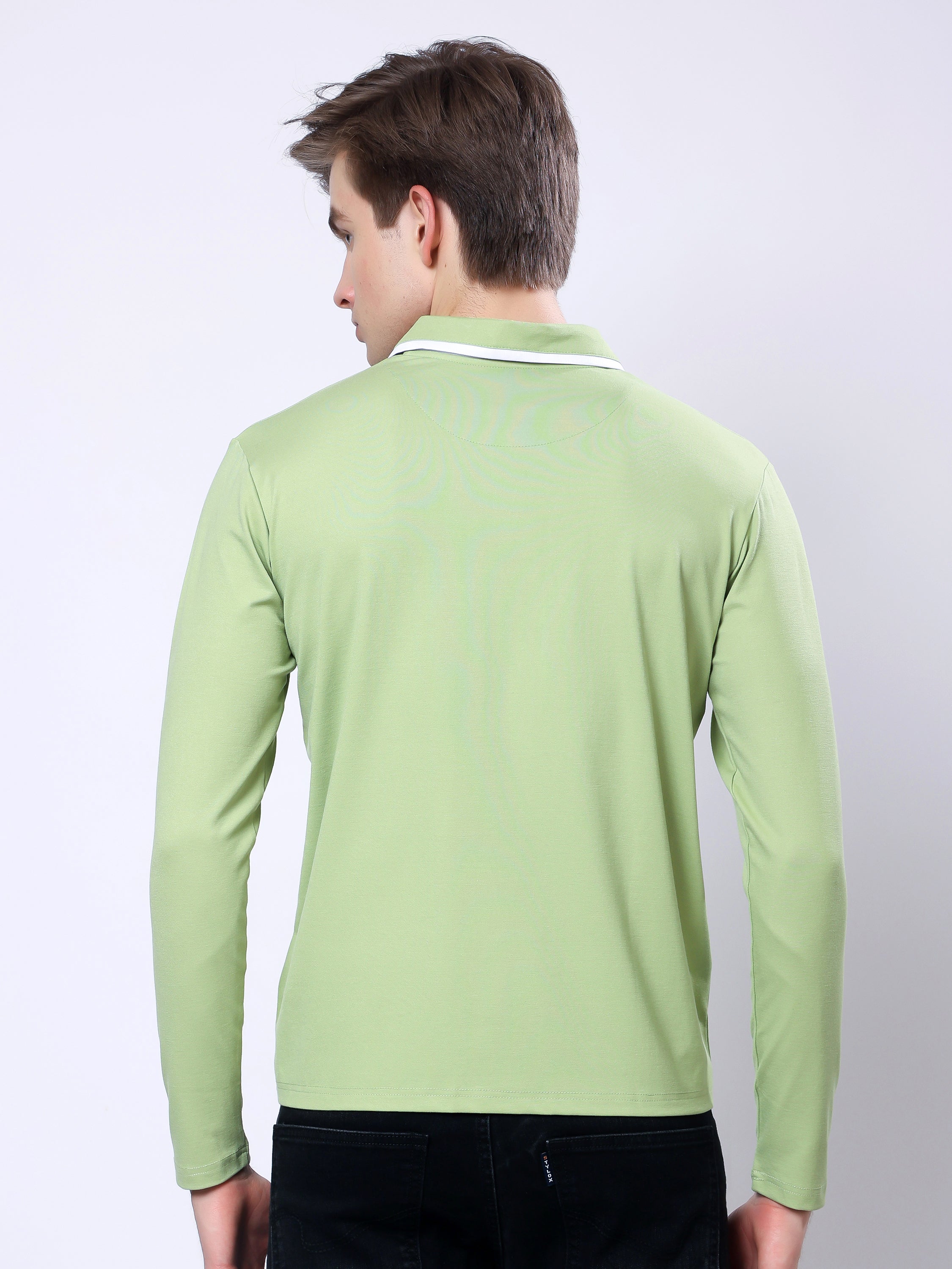 Stylox Men’s Regular Fit Solid Full Sleeve Polo T-Shirt with Contrast Collar - Stylox