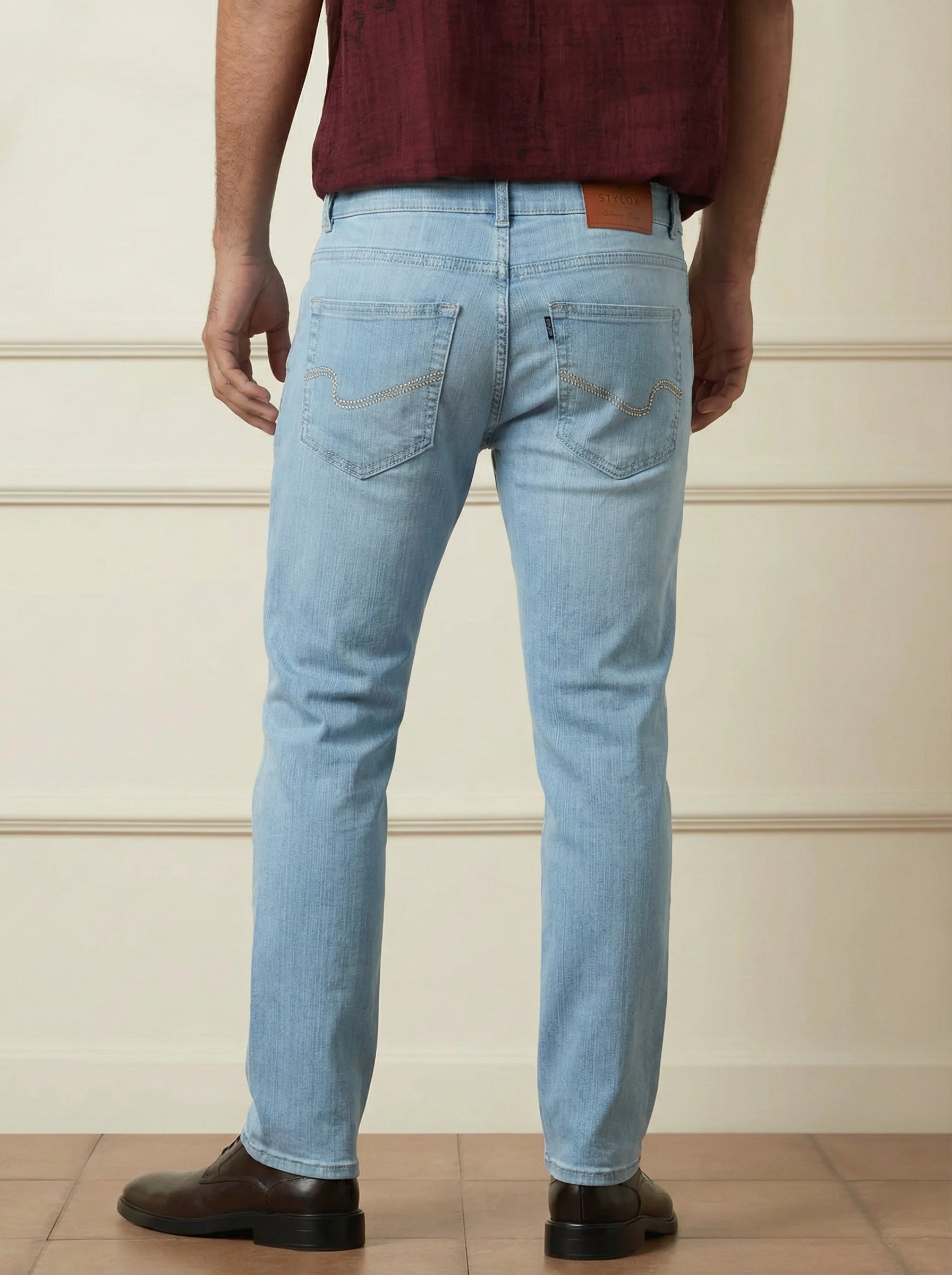 Stylox Men’s Light Blue Straight Fit Jeans Mid-Rise Denim - Stylox