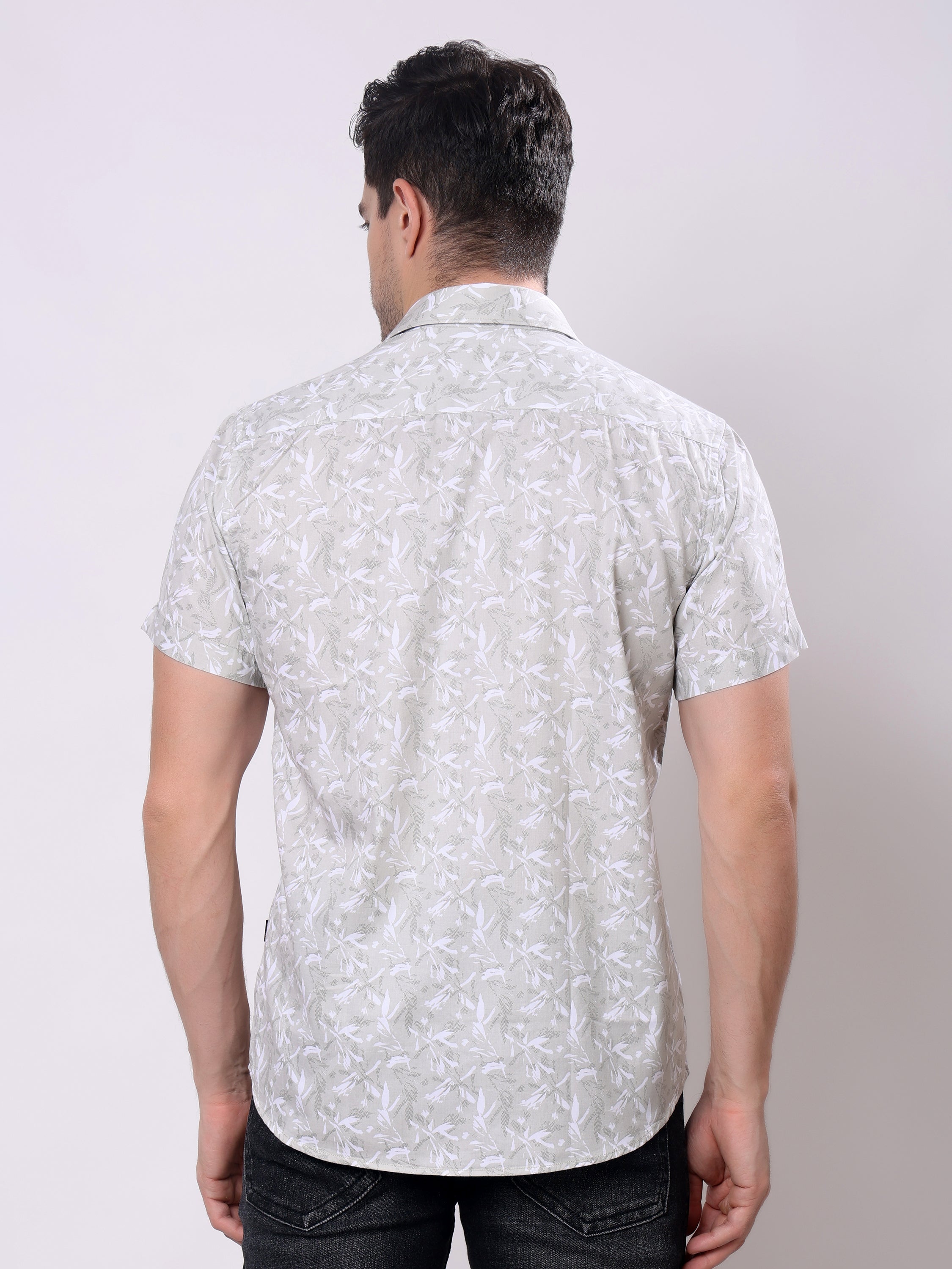 Stylox Men’s Regular Fit Half Sleeve Leaf Print Cotton Summer Casual Shirt - Stylox