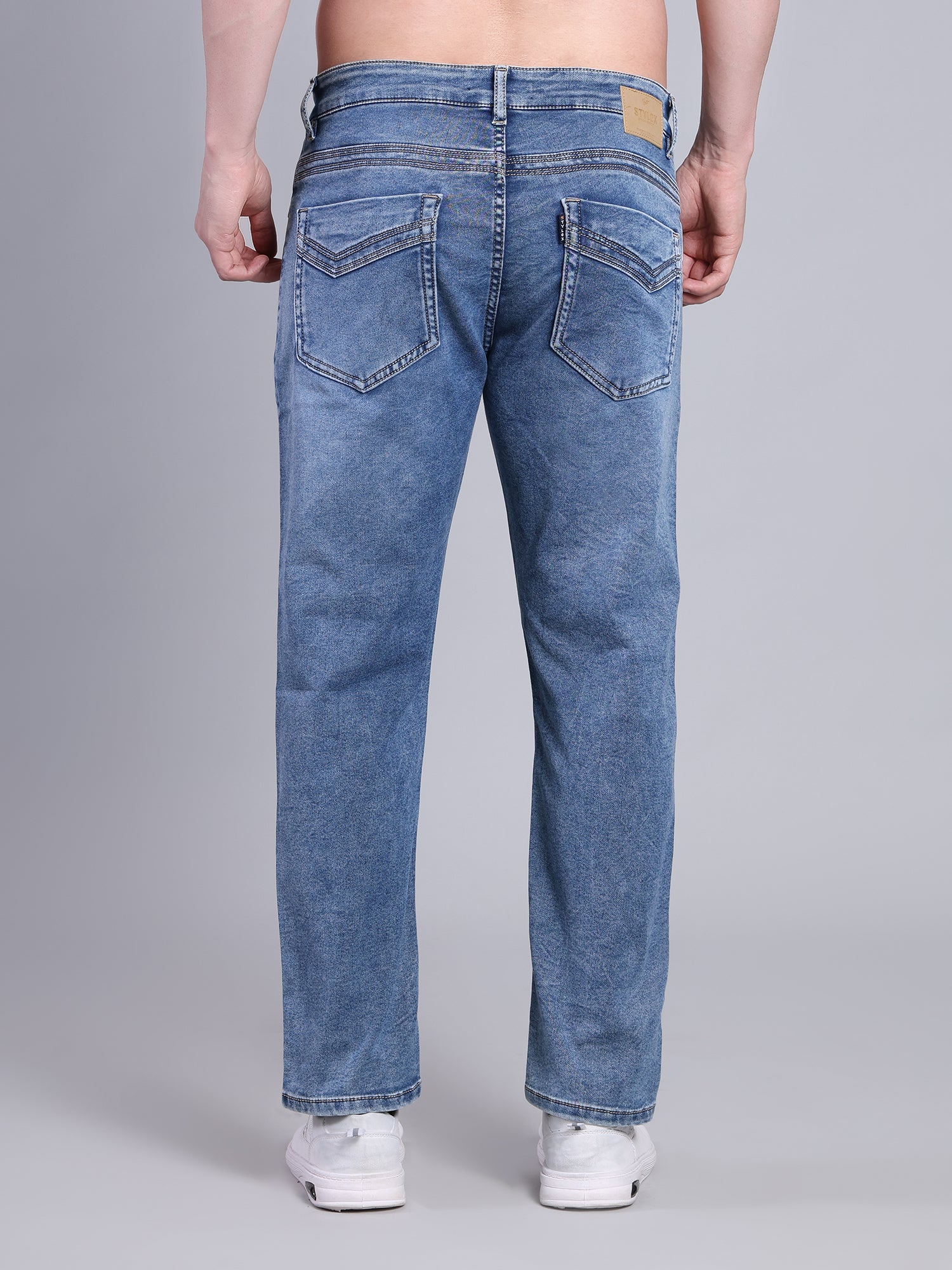 Stylox Men’s Ankle Fit Mid Rise Stretchable Denim Jeans-Light Blue - Stylox