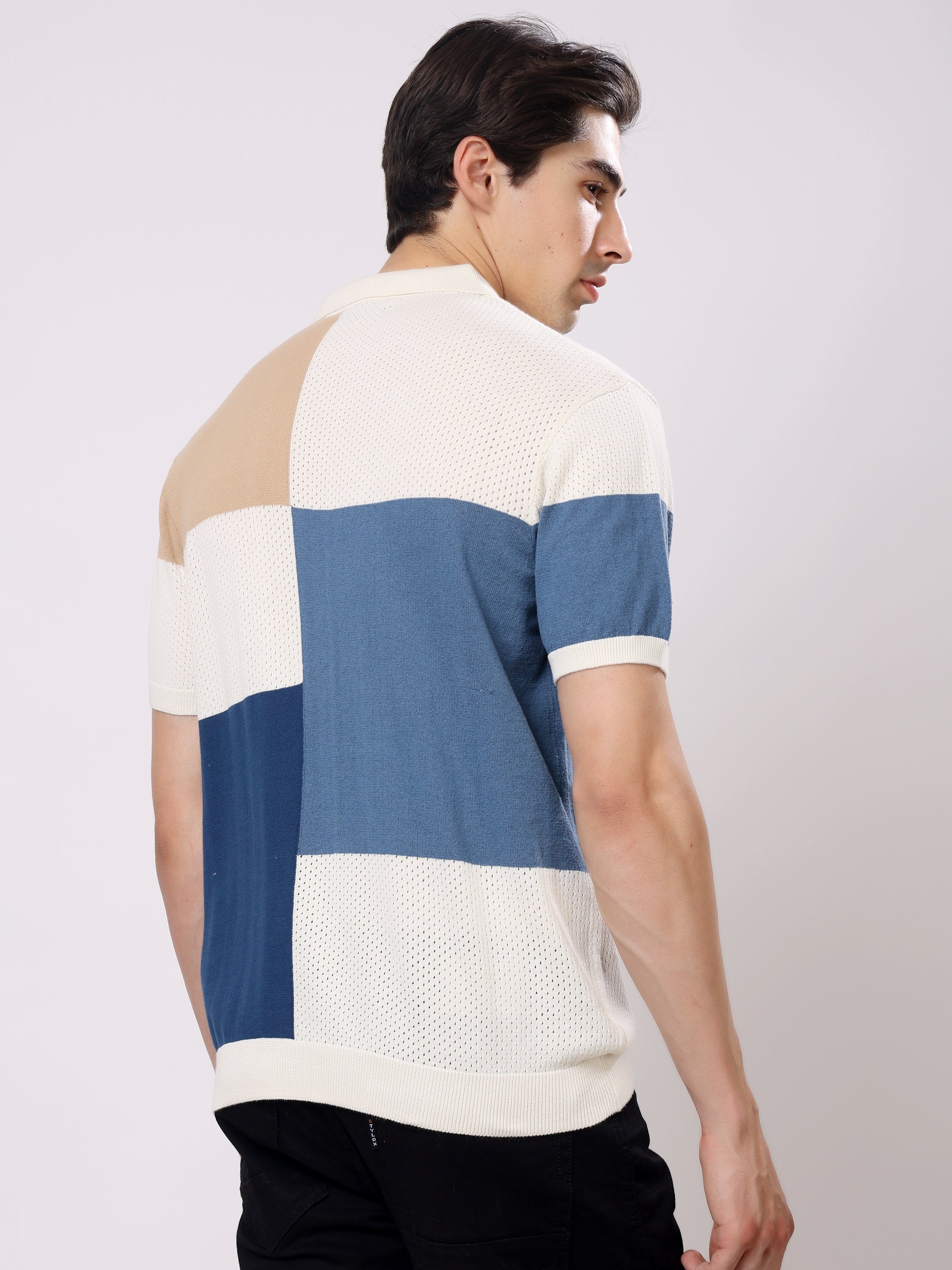 Stylox Men's Regular Fit Half Sleeve Color Block Knitted Polo T-Shirt