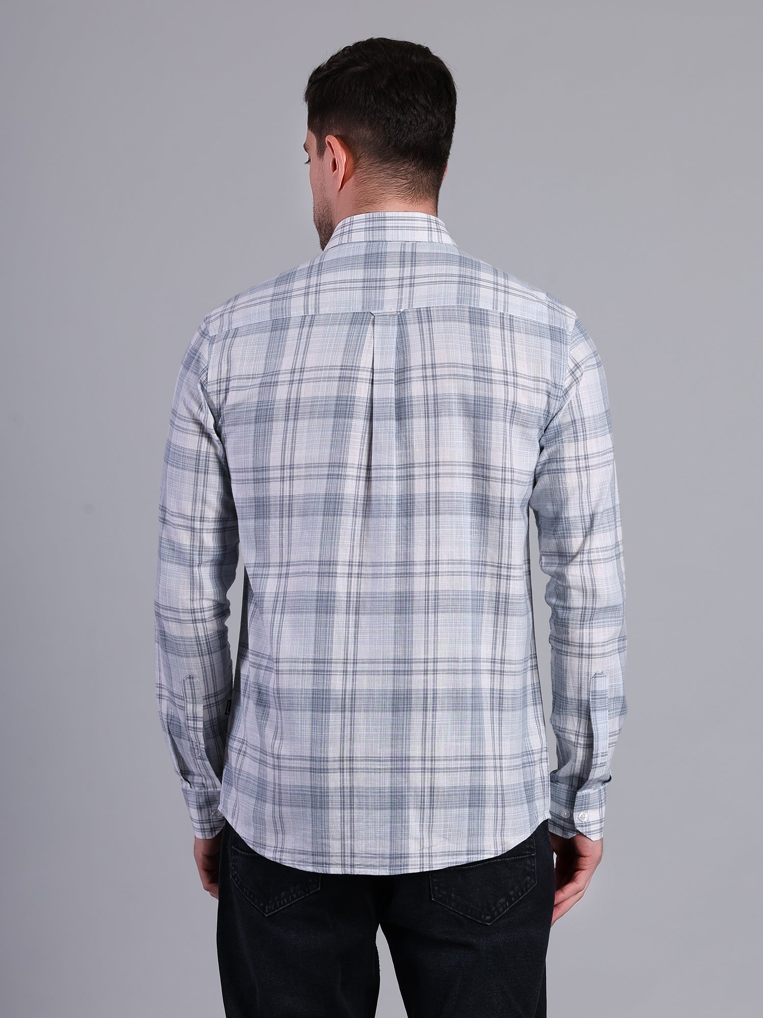 Stylox Men’s Regular Fit Checked Full Sleeve Casual Shirt-Mist Blue - Stylox