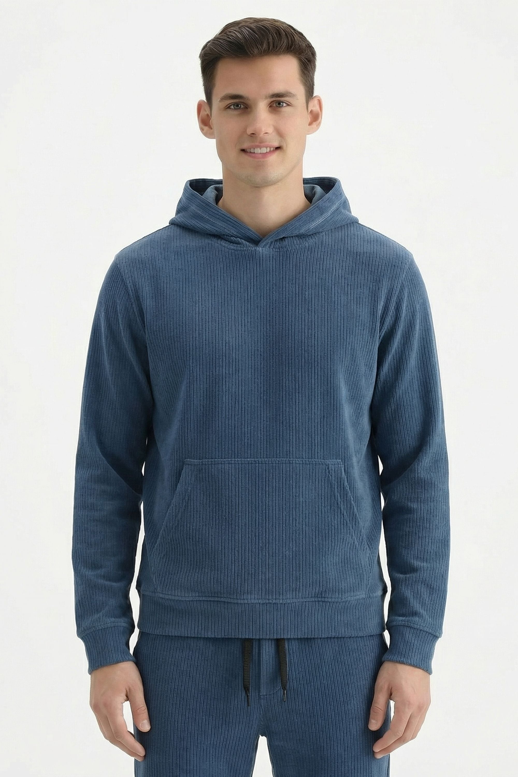 Stylox Men’s Regular Fit Ribbed Tracksuit Set (Hooded Sweatshirt + Jogger Pants) (Light Blue) - Stylox