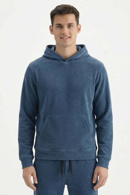 Stylox Men’s Regular Fit Ribbed Tracksuit Set (Hooded Sweatshirt + Jogger Pants)