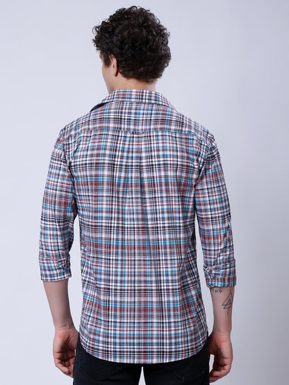 Stylox Men’s Regular Fit Full Sleeve Casual Check Shirt–Blue &amp; Brown - Stylox
