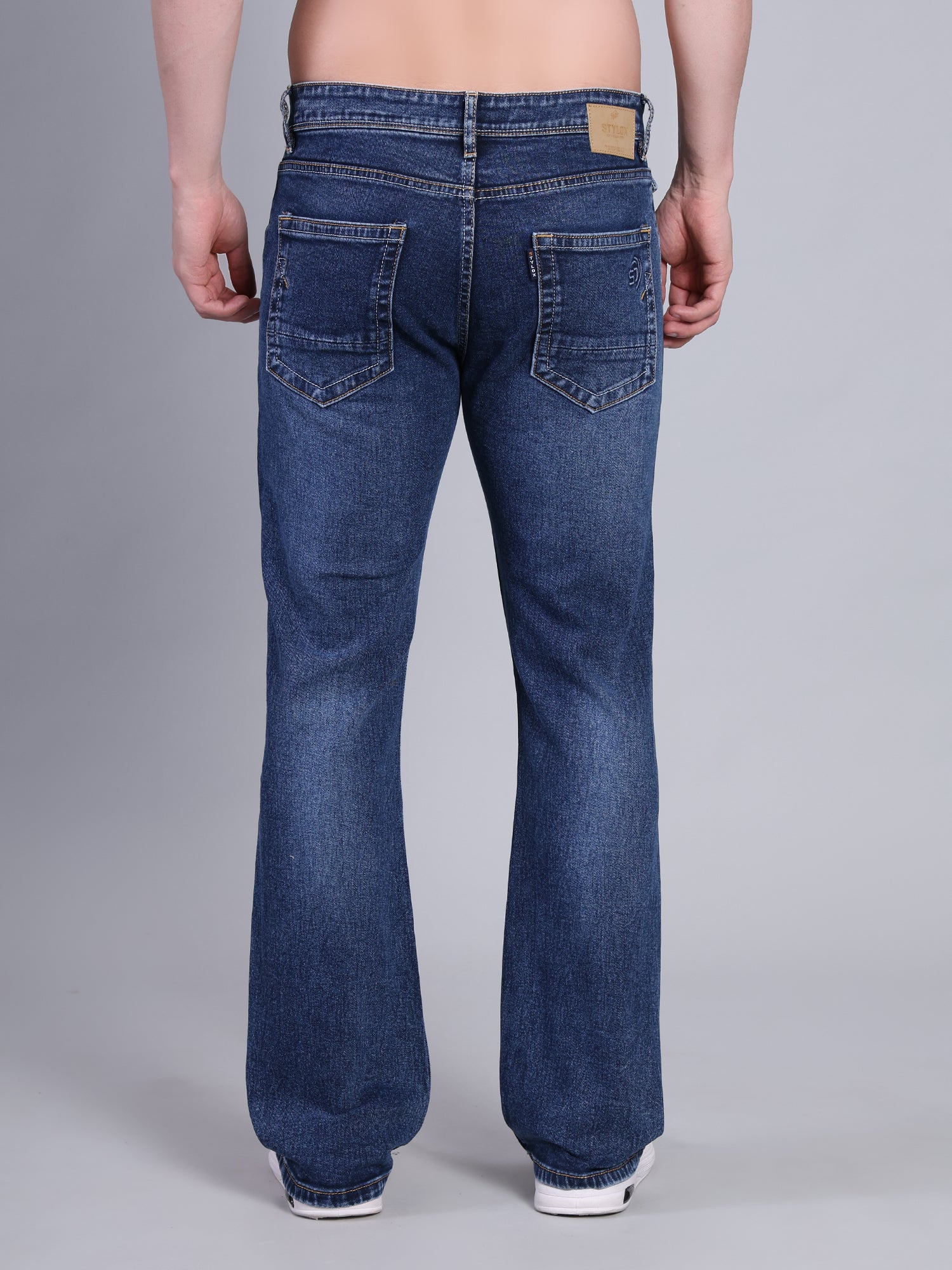 Stylox Men’s Bootcut Fit Non-Stretch Rigid Denim Jeans-Dark Blue - Stylox