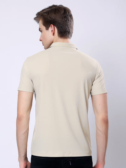 Stylox Men’s Premium Regular Fit Stretchable Polo T-Shirt-Mid Beige - Stylox