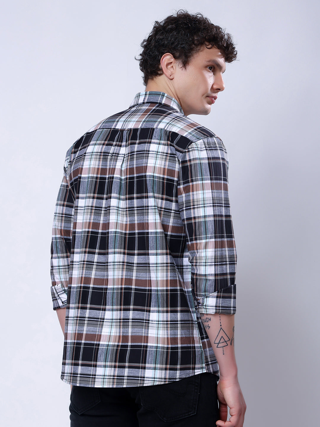 Stylox Men’s Regular Fit Full Sleeve Casual Check Shirt–Grey & Black - Stylox