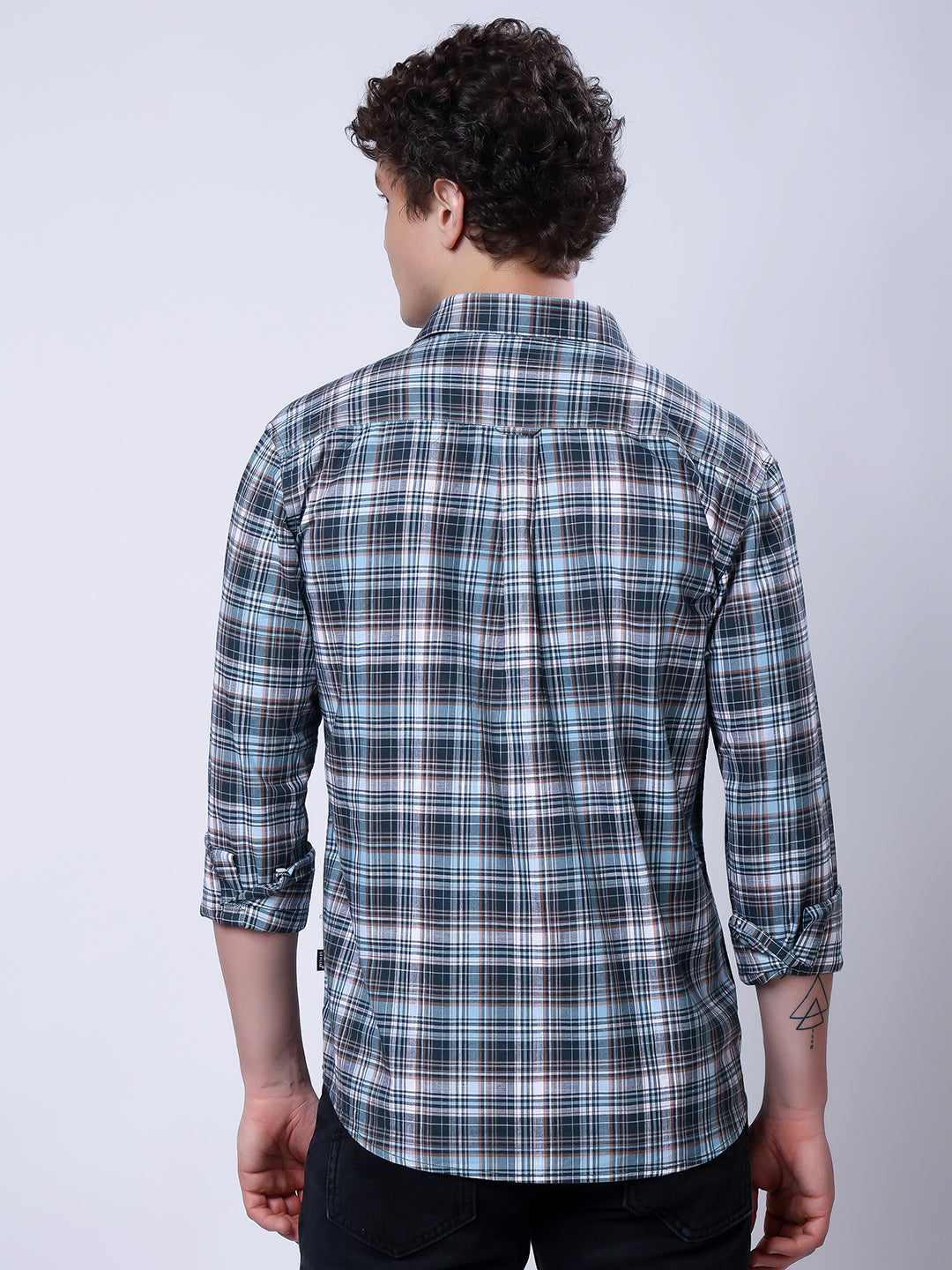Stylox Men’s Regular Fit Full Sleeve Casual Check Shirt–Green & Grey - Stylox