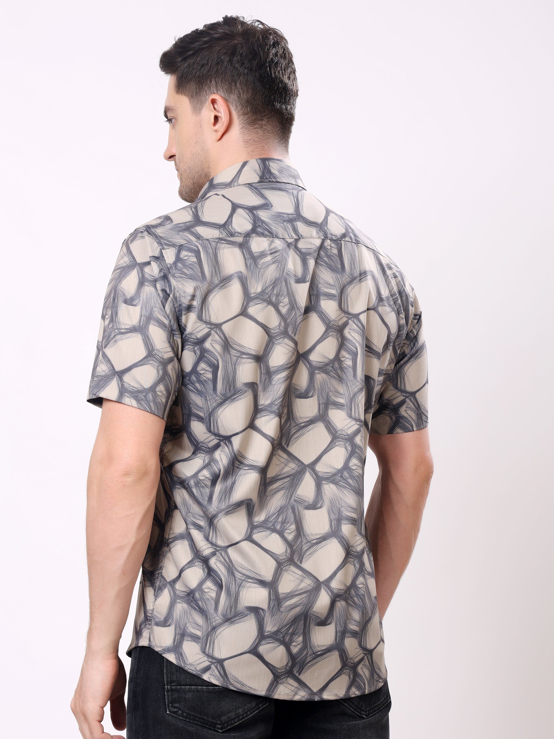 Stylox Men’s Regular Fit Half Sleeve Abstract Printed Casual Stylish Summer Shirt - Stylox