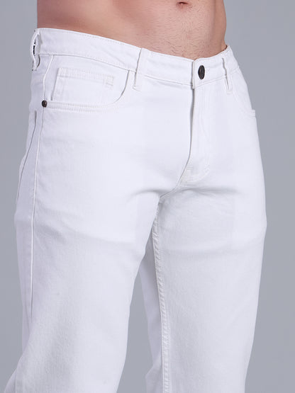 Stylox Men’s Comfort Fit White Jeans | Solid White Denim Jeans for Men | Mid-Rise Casual &amp; Party Wear Jeans