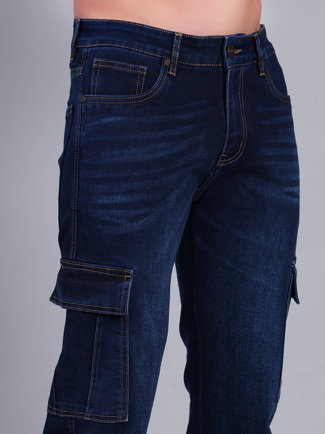 Stylox Men’s Cargo Jeans with Utility Pockets | Regular Fit Stretch Denim