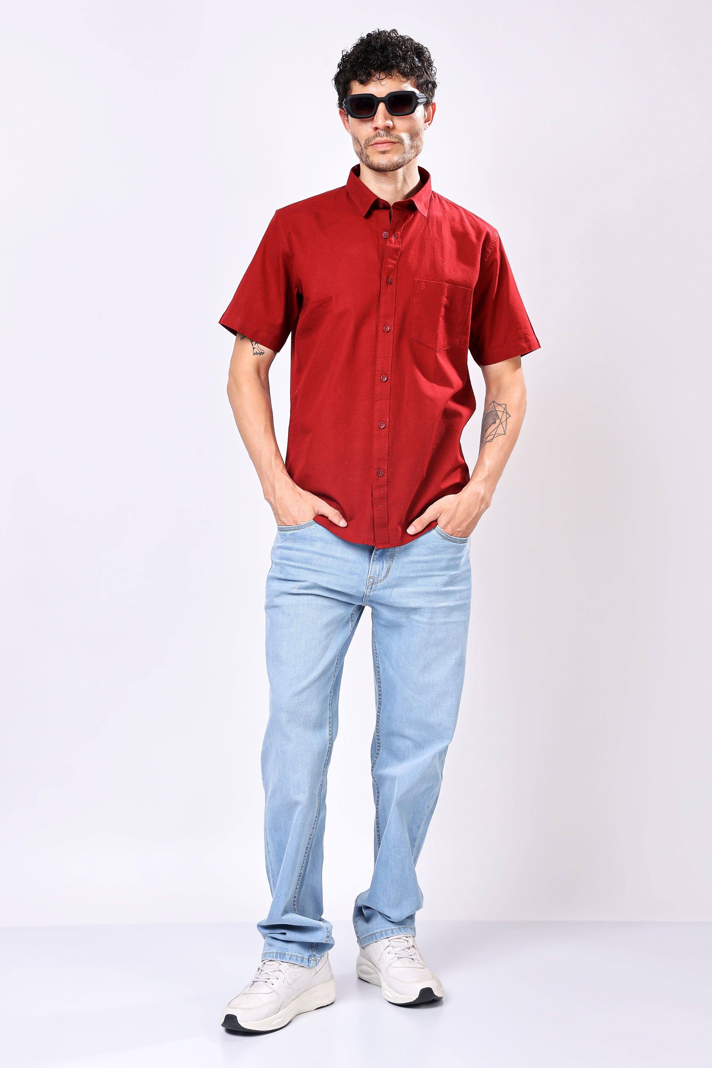 Stylox Men's Half Sleeve Solid Casual Shirt – Comfortable Cotton Blend Shirt for Smart Everyday Style - Stylox