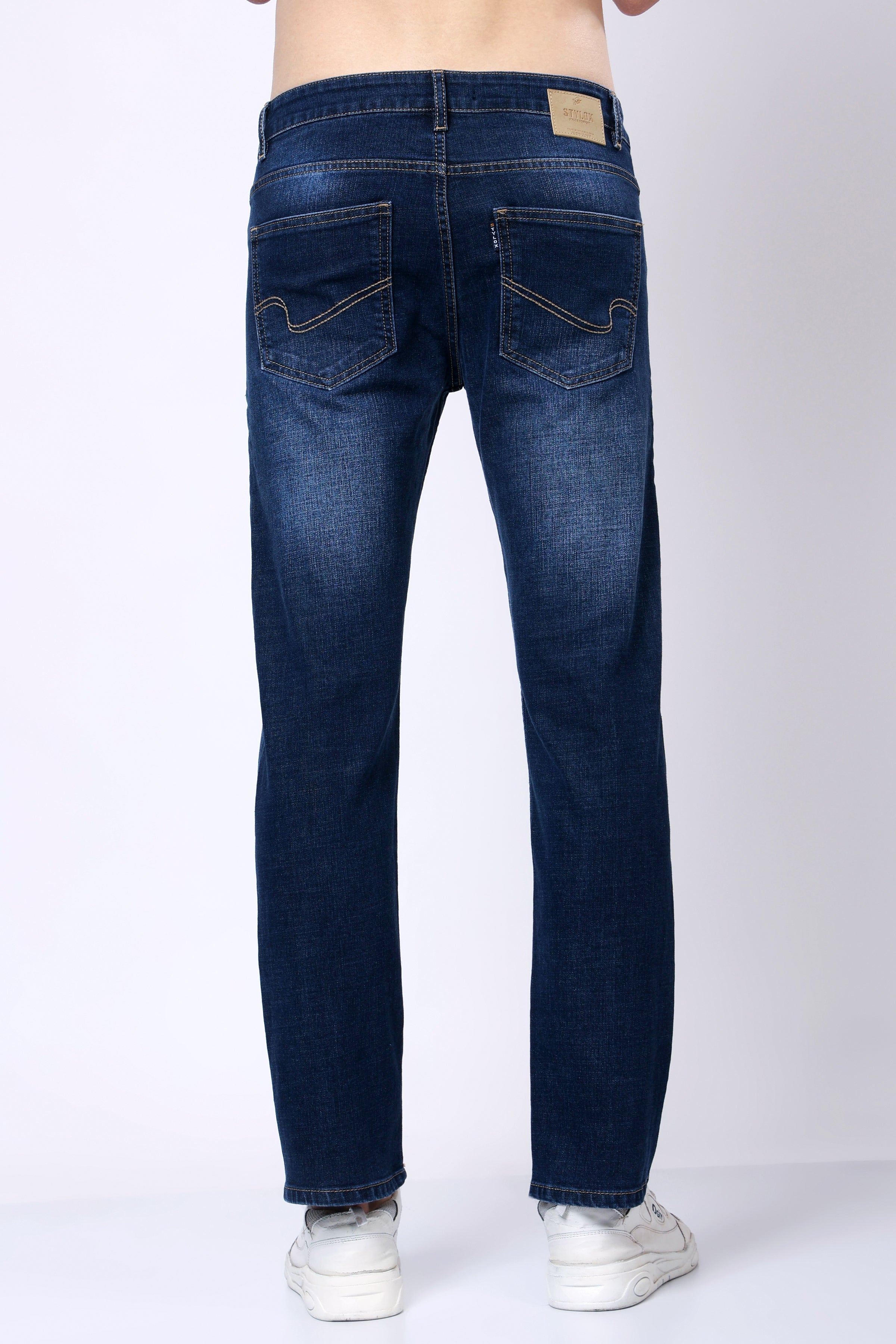 Stylox Men’s Mid-Rise Comfort Fit Stretchable Dark Blue Denim Jeans - Stylox