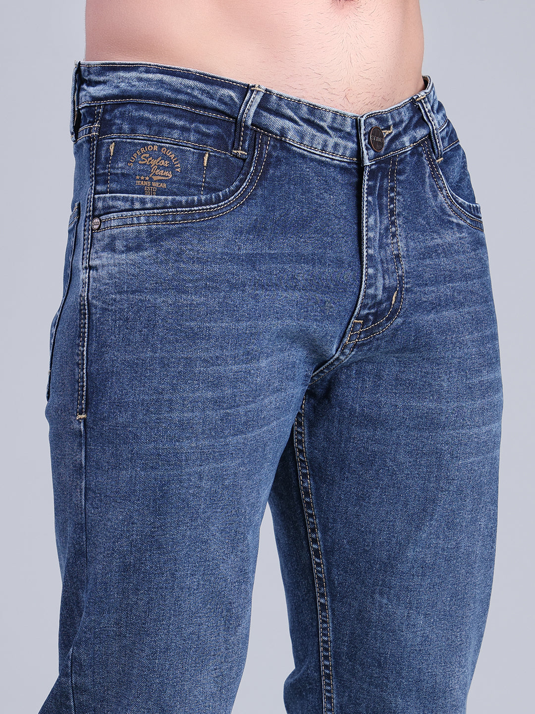 Stylox Men’s Slim Fit Mid Rise Stretchable Jeans (Mid Dark Blue) - Stylox