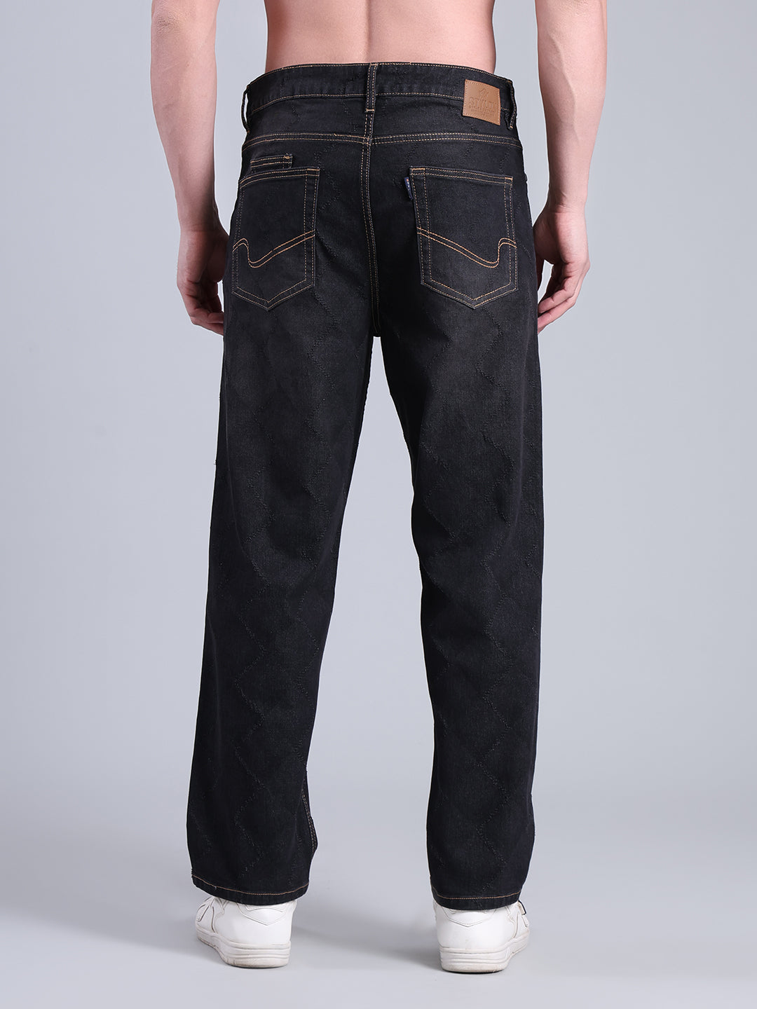 Stylox Men’s Loose Fit Mid-Rise Black Washed Denim Jeans - Stylox
