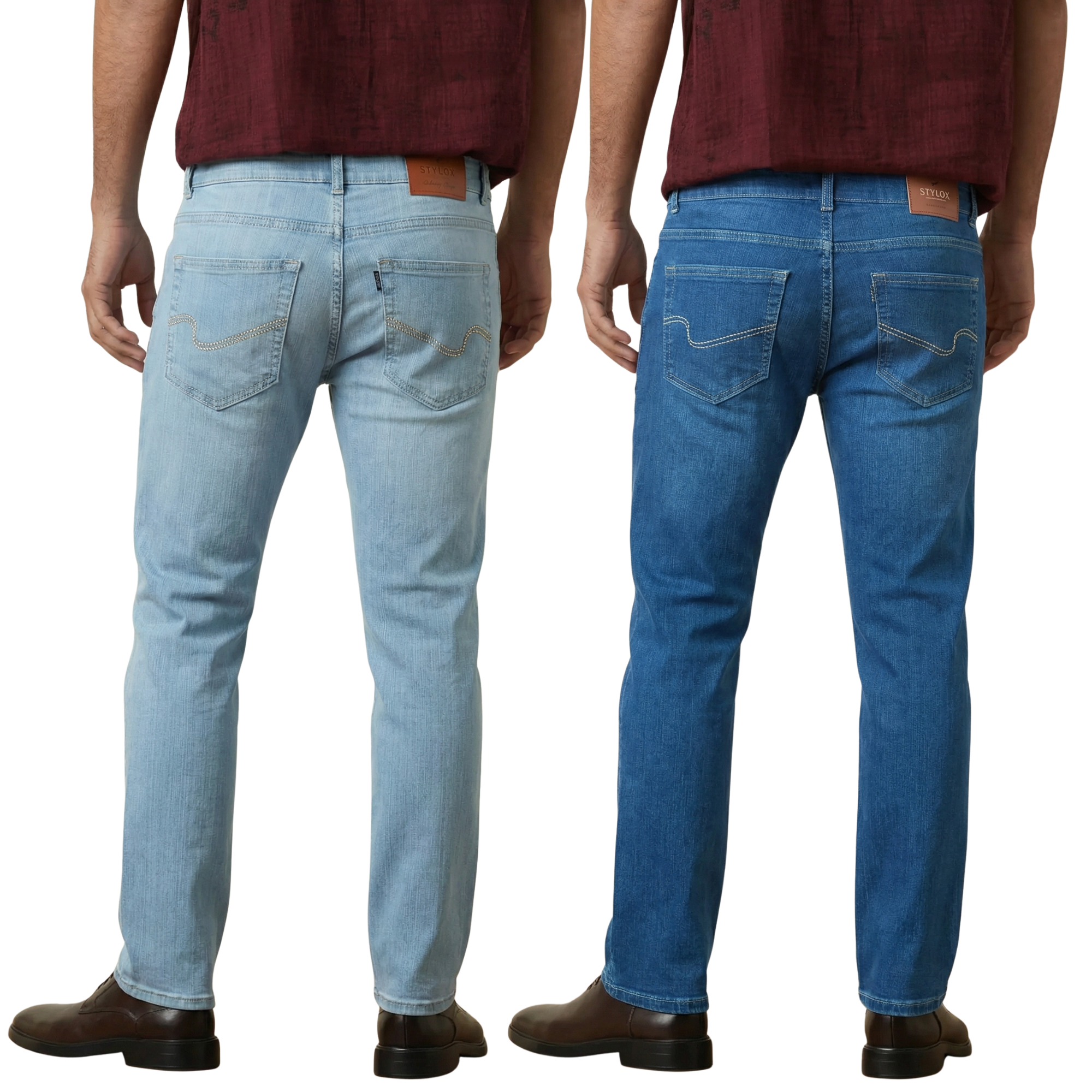 Stylox Straight Fit Denim Jeans – Pack of 2 (Mid Blue & Light Blue) - Stylox