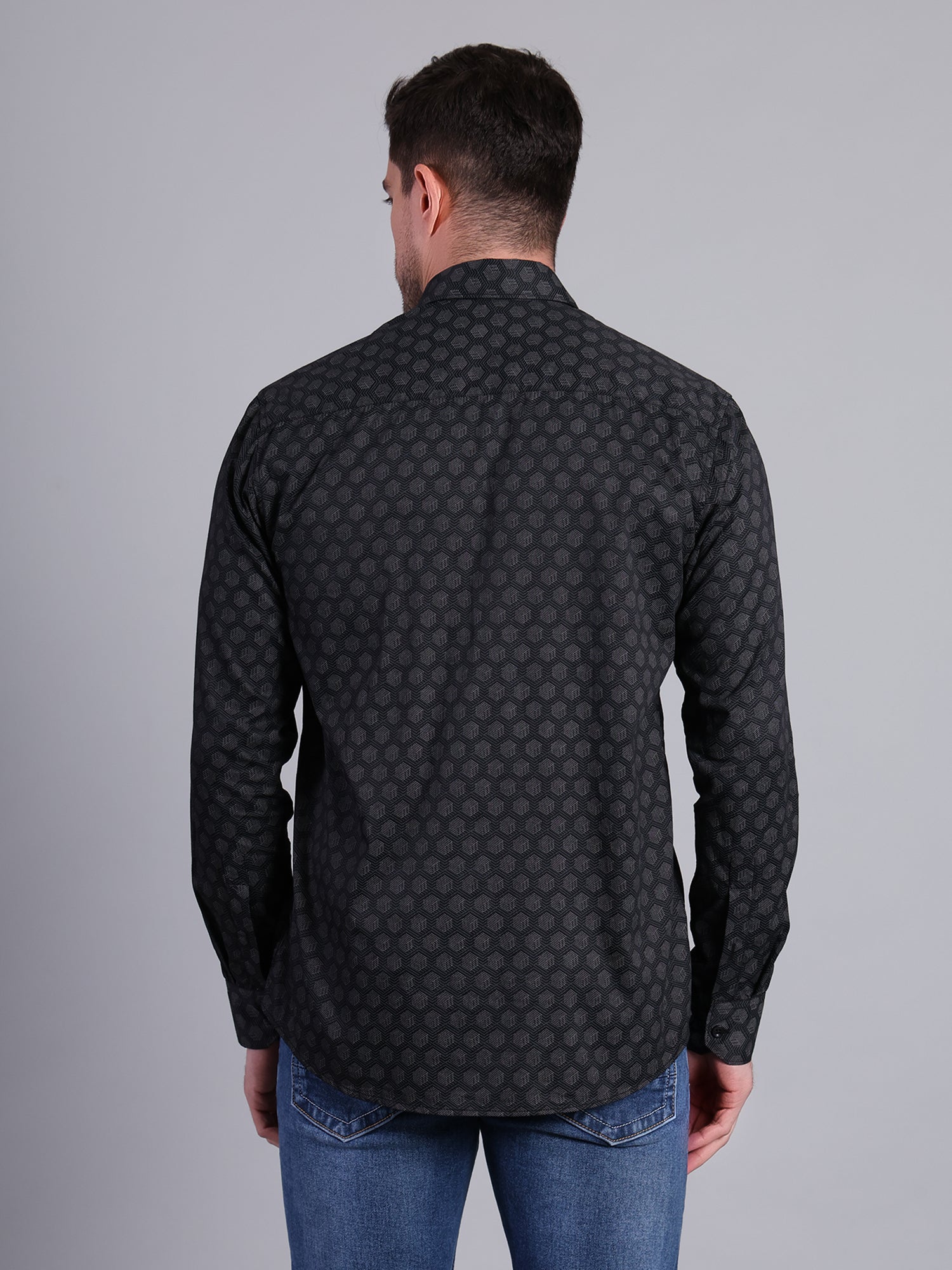 Stylox Men’s Printed Casual Shirt | Slim Fit Full Sleeve Shirt for Men-Black - Stylox