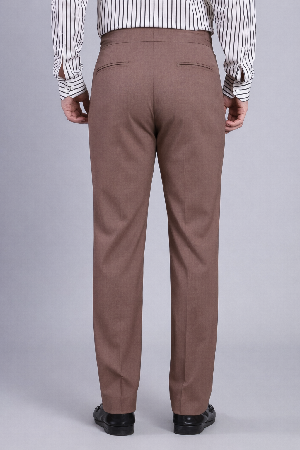 Stylox Men’s Gorkha High Waist Pleated Formal Trousers with Side Adjusters-Brown - Stylox