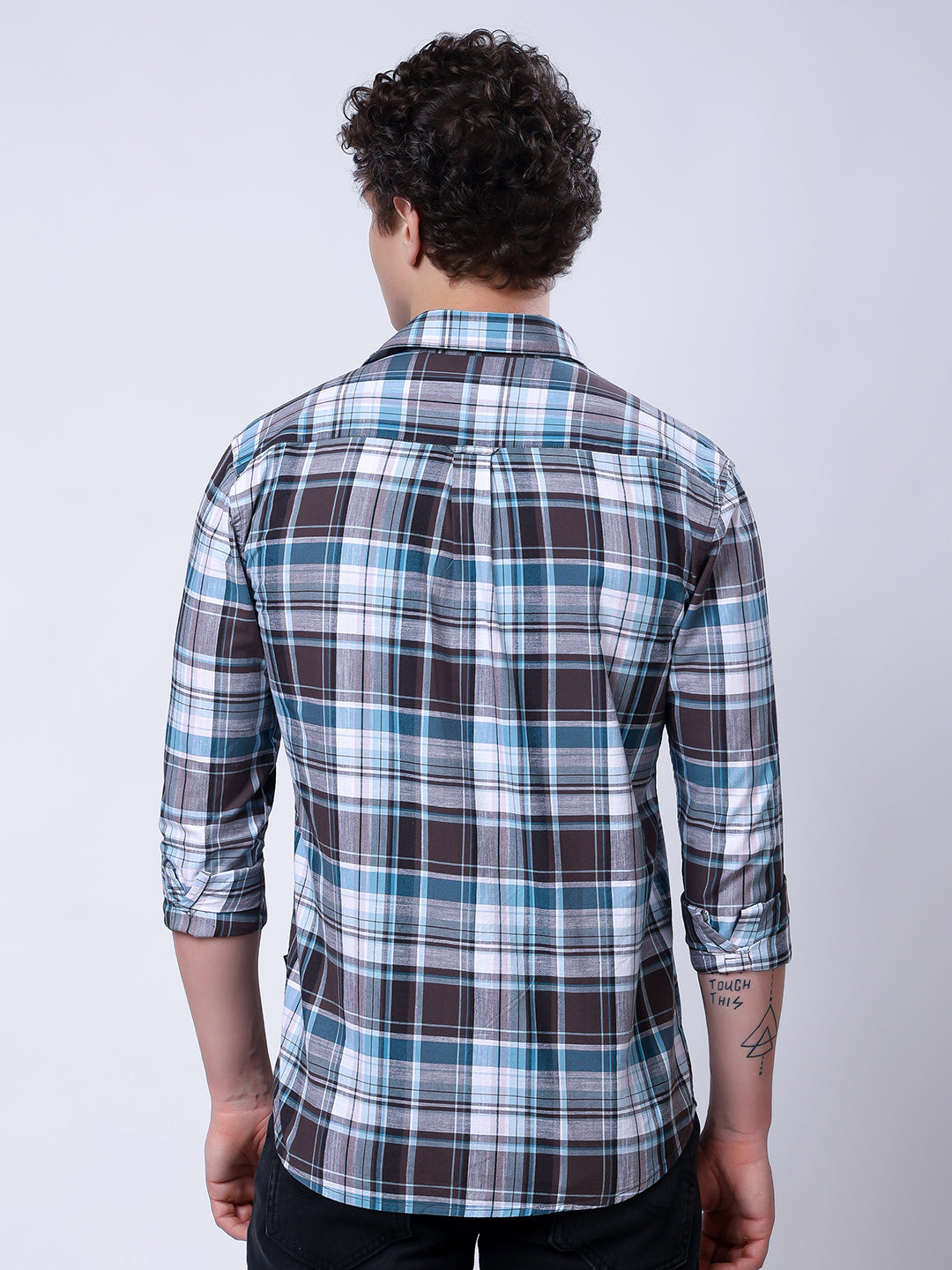 Stylox Men’s Regular Fit Full Sleeve Casual Check Shirt–Brown & Teal - Stylox