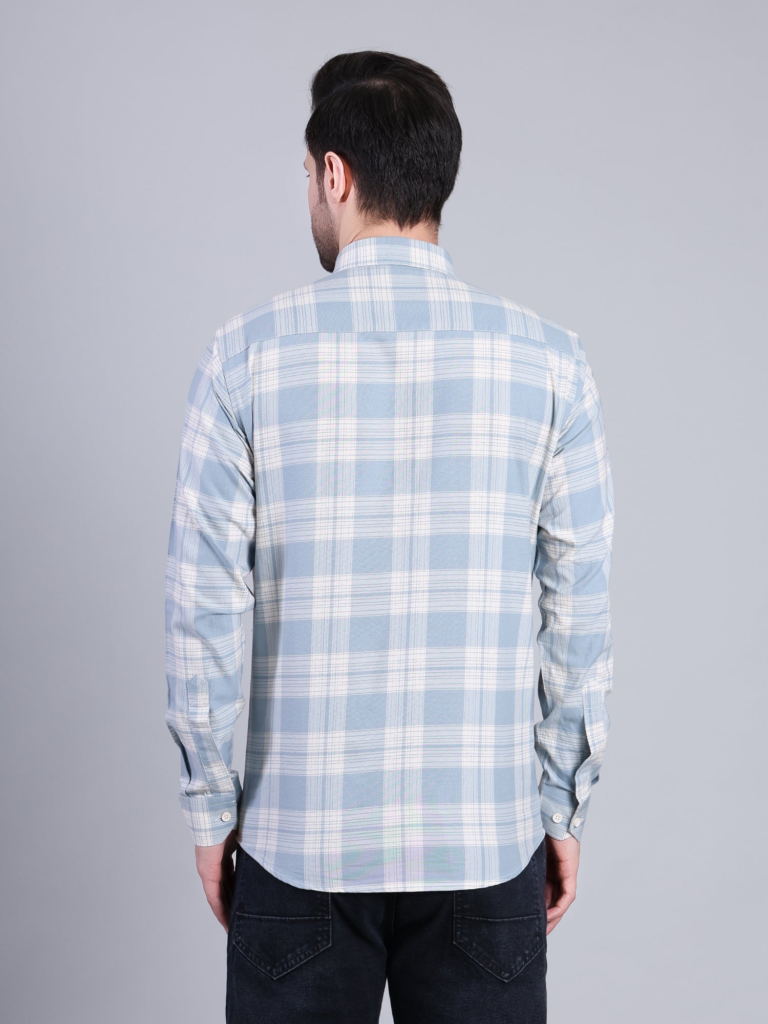 Stylox Men’s Checkered Full Sleeve Casual Shirt-Light Blue - Stylox