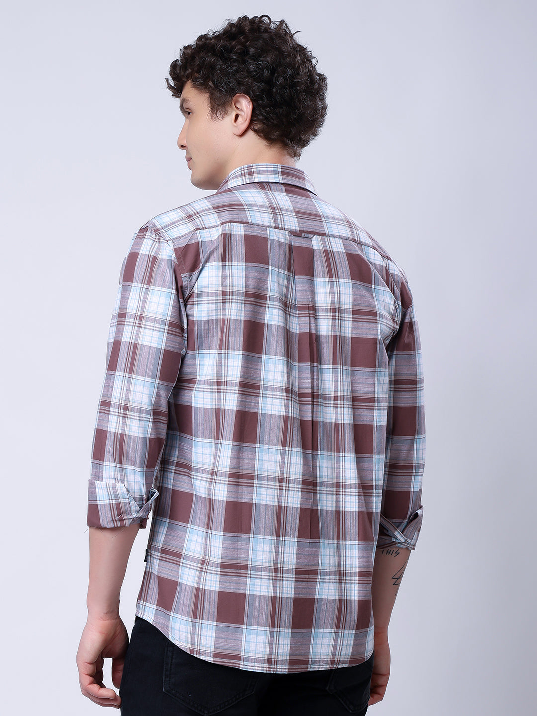 Stylox Men’s Regular Fit Full Sleeve Casual Check Shirt–Brown & Sky Blue - Stylox