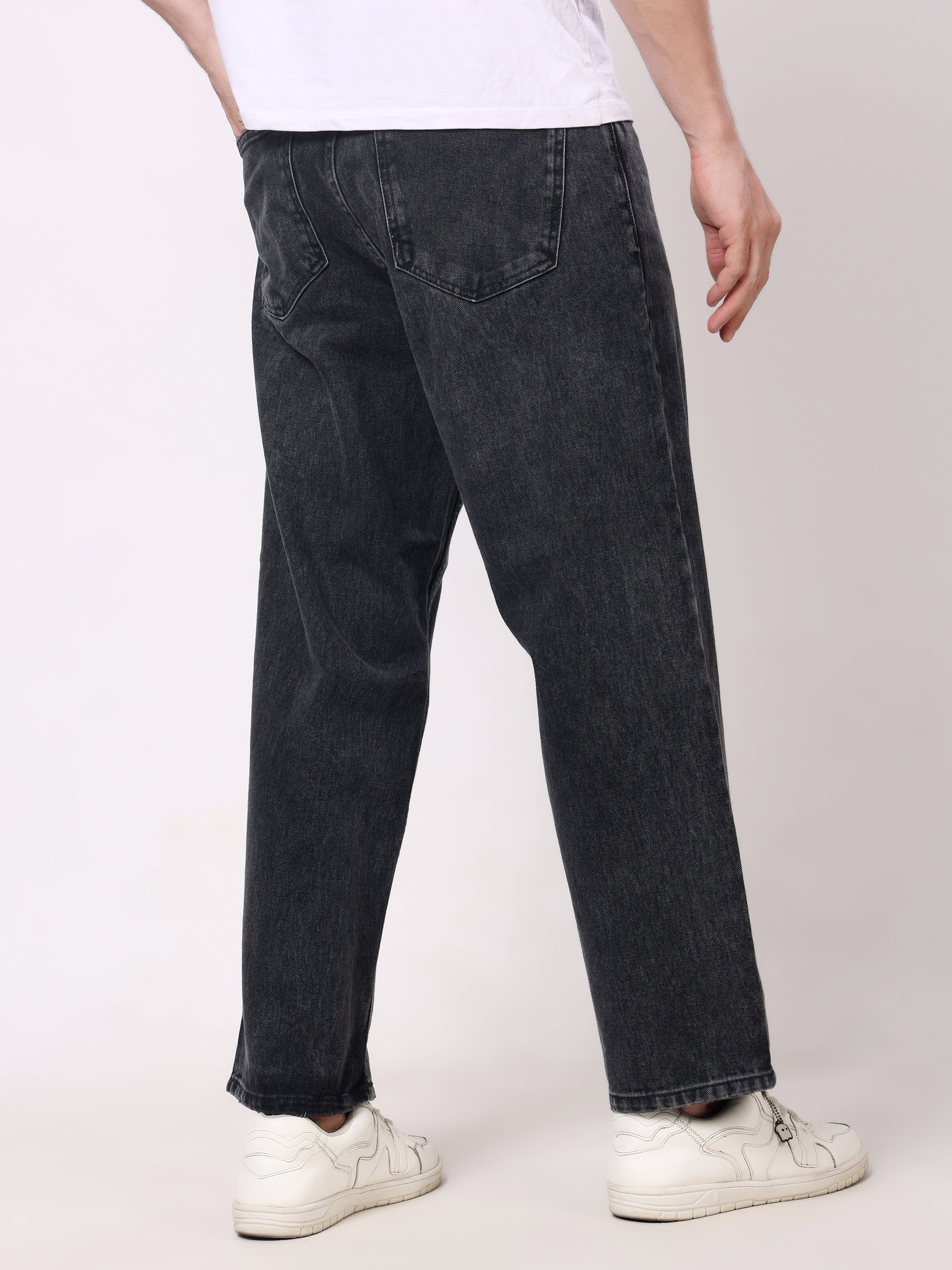 Stylox Men's Black Super Baggy Fit Non-Stretchable Denim Jeans