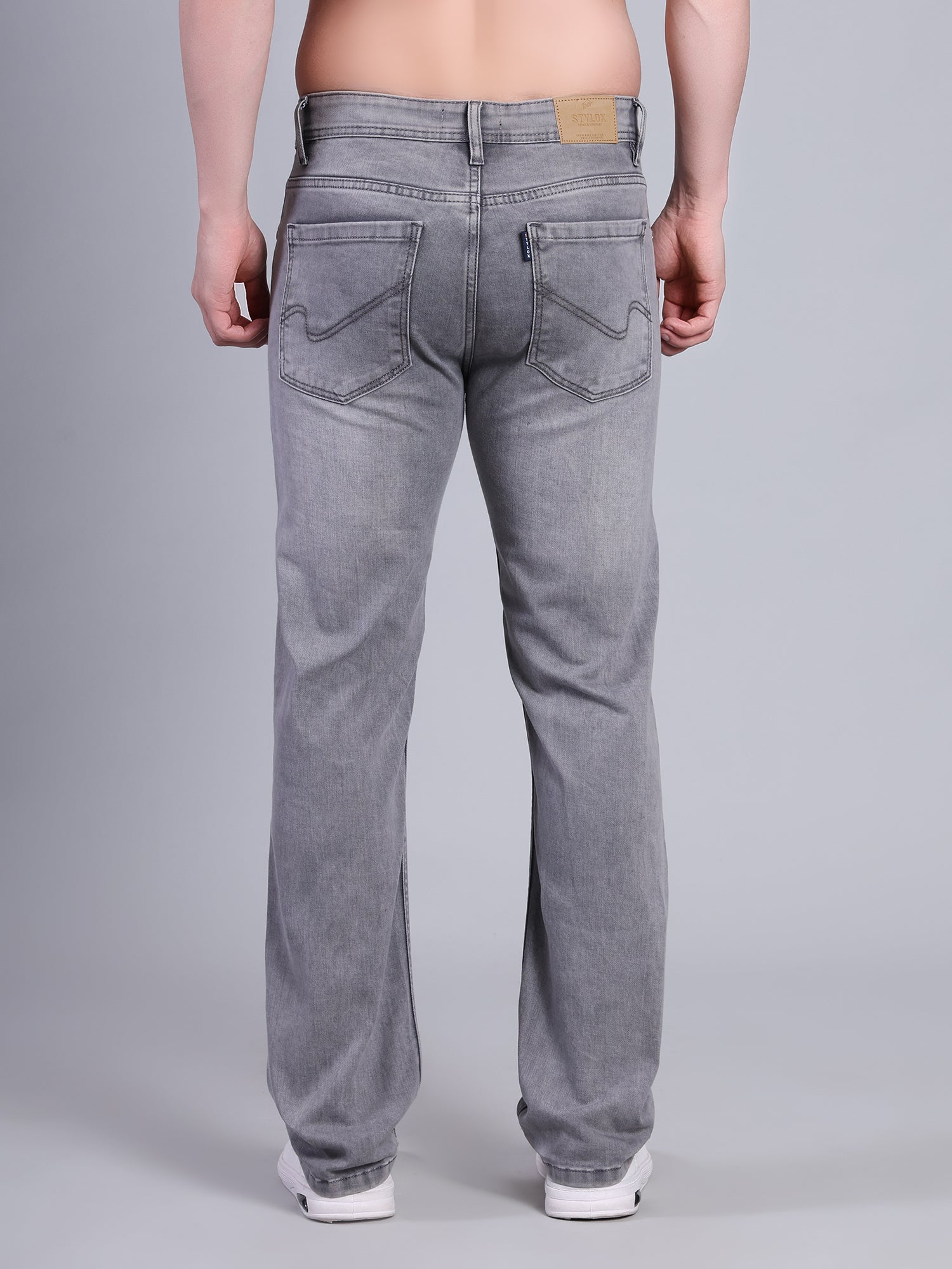 Stylox Men’s Mid-Rise Comfort Fit Stylish Washed Denim Jeans-Light Grey - Stylox