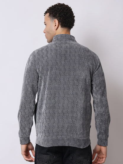 Stylox Men’s Textured Winter Jacket – High-Neck Full-Zip Warm Fleece Jacket for Casual &amp; Daily Wear