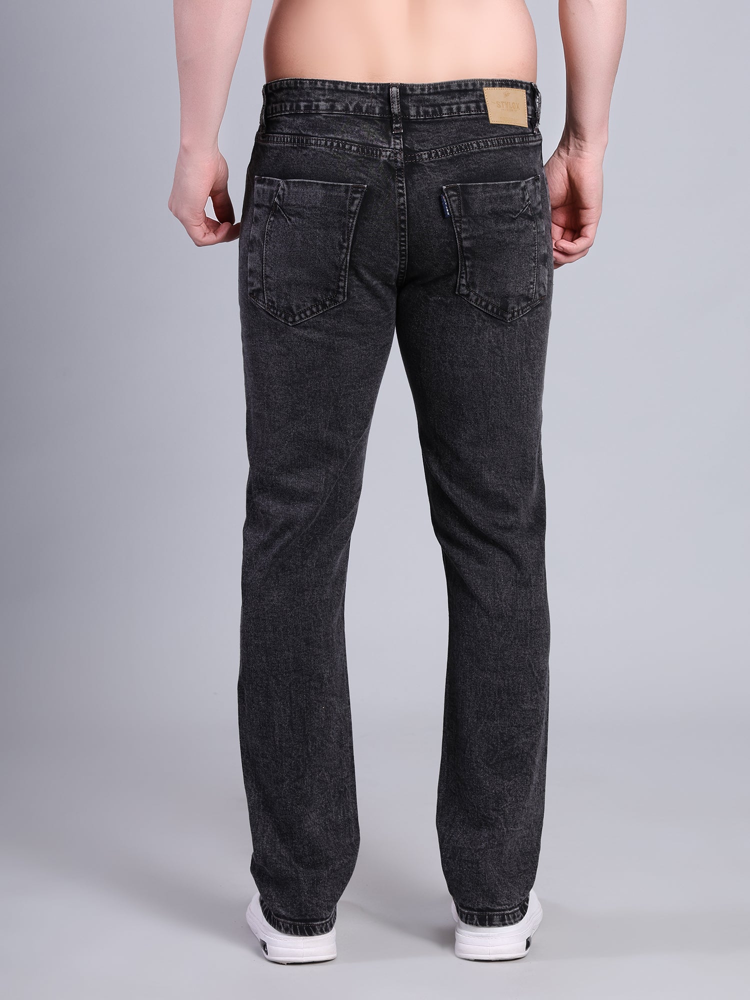 Stylox Men’s Mid Rise Stretchable Washed Slim Fit Denim Jeans-Mid Grey - Stylox