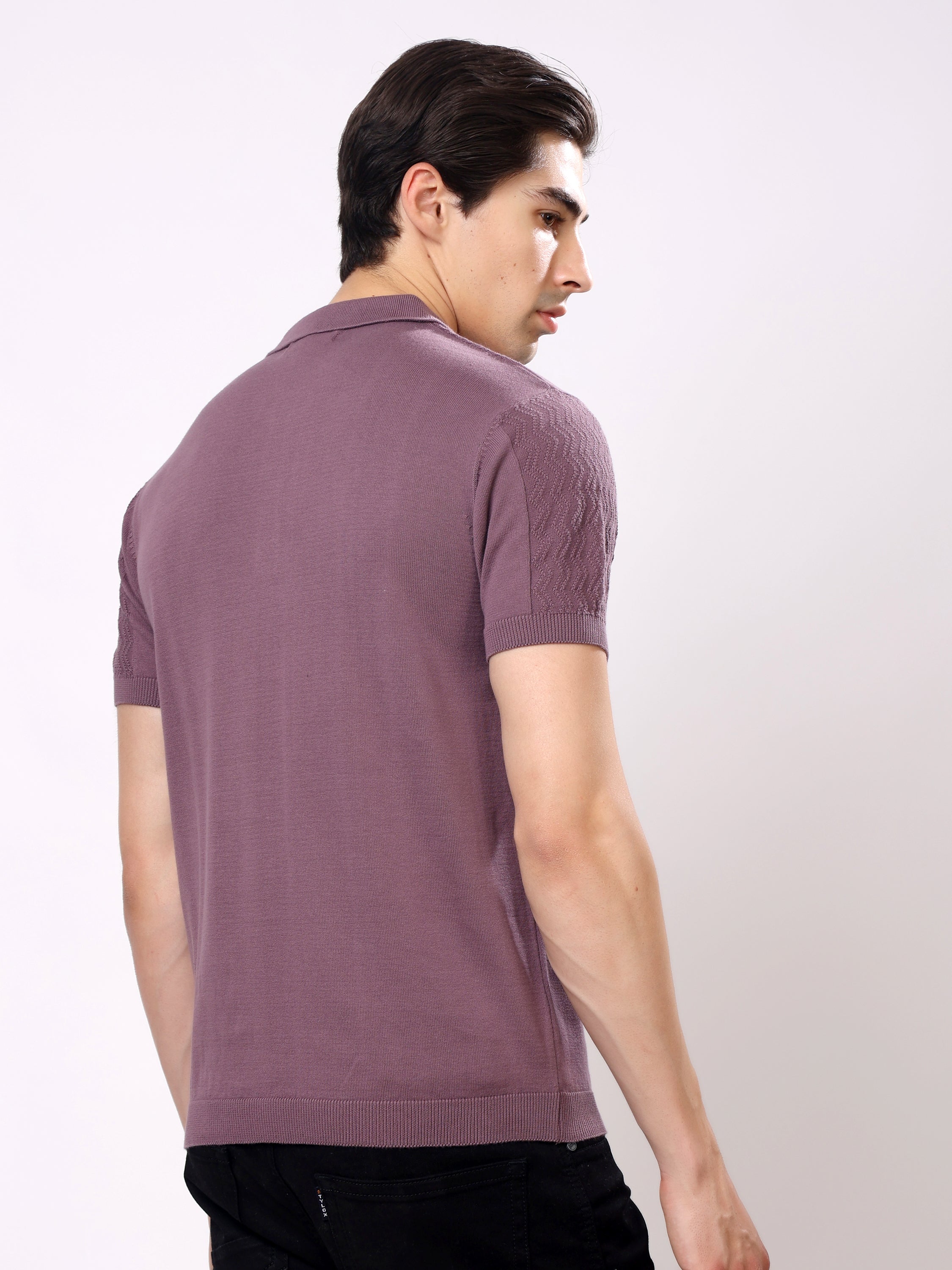 Stylox Men's Regular Fit Half Sleeve Textured Knitted Polo T-Shirt