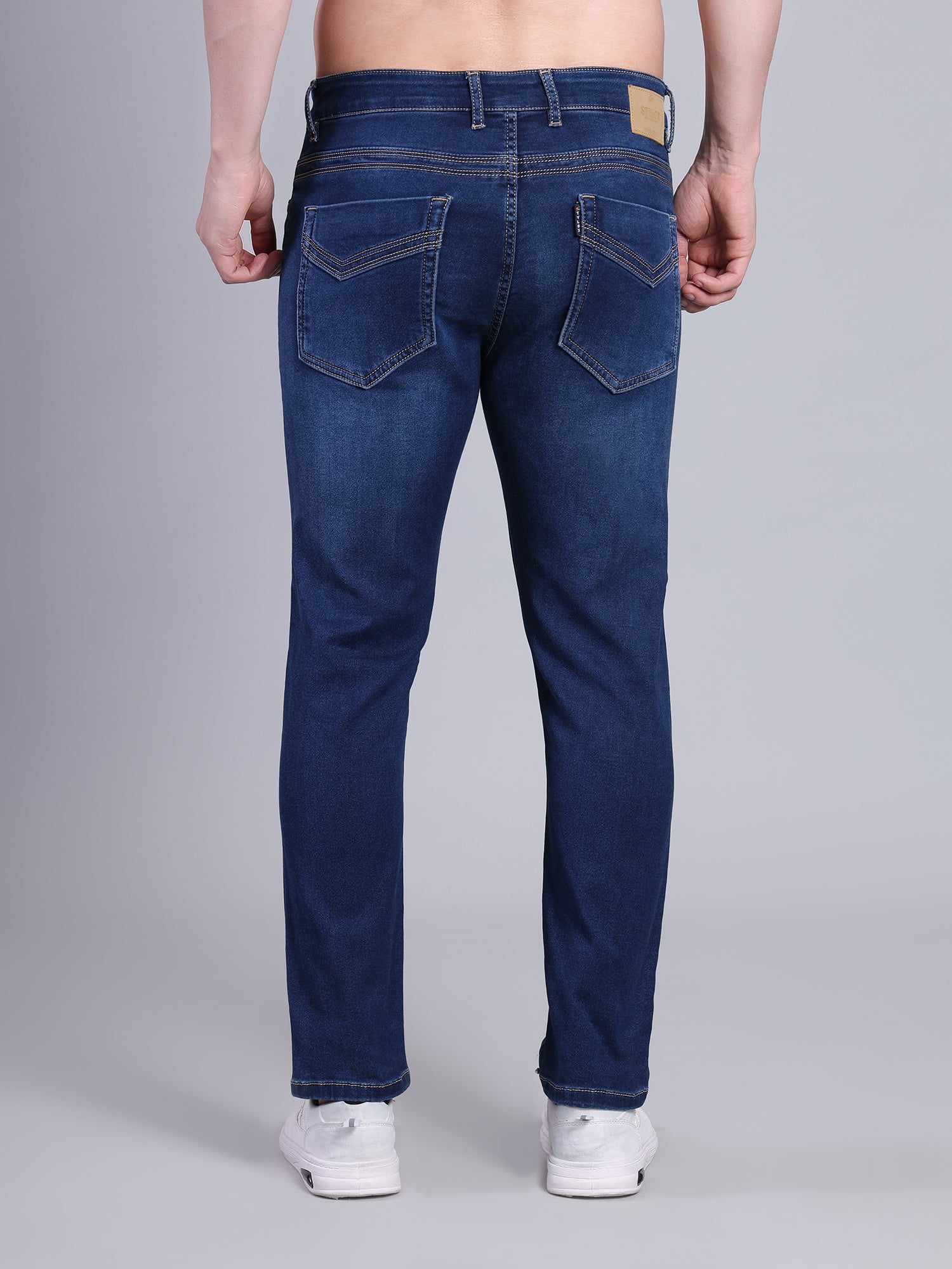 Stylox Men’s Ankle Fit Mid Rise Stretchable Denim Jeans-Dark Blue - Stylox
