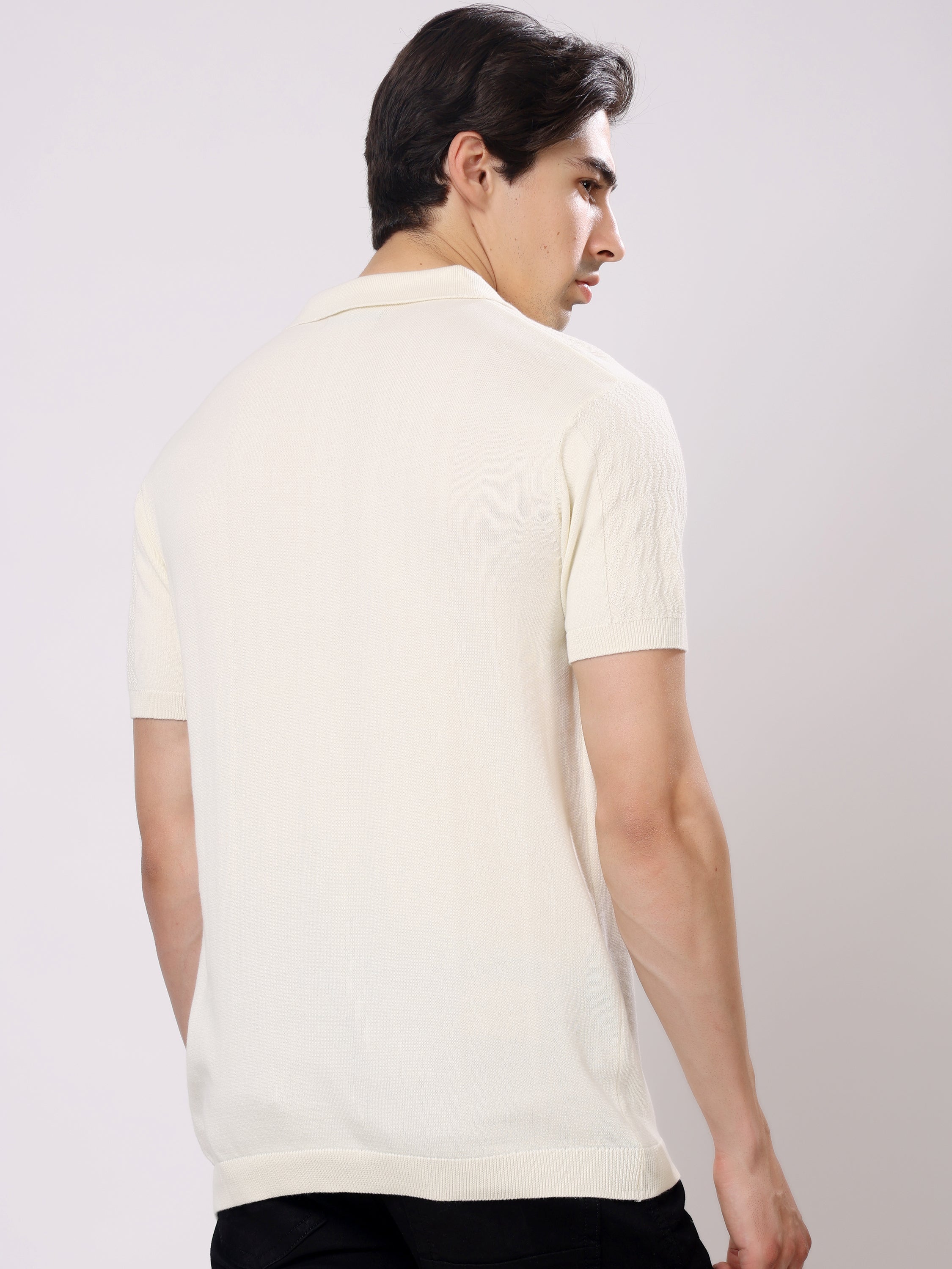 Stylox Men's Regular Fit Half Sleeve Textured Knitted Polo T-Shirt