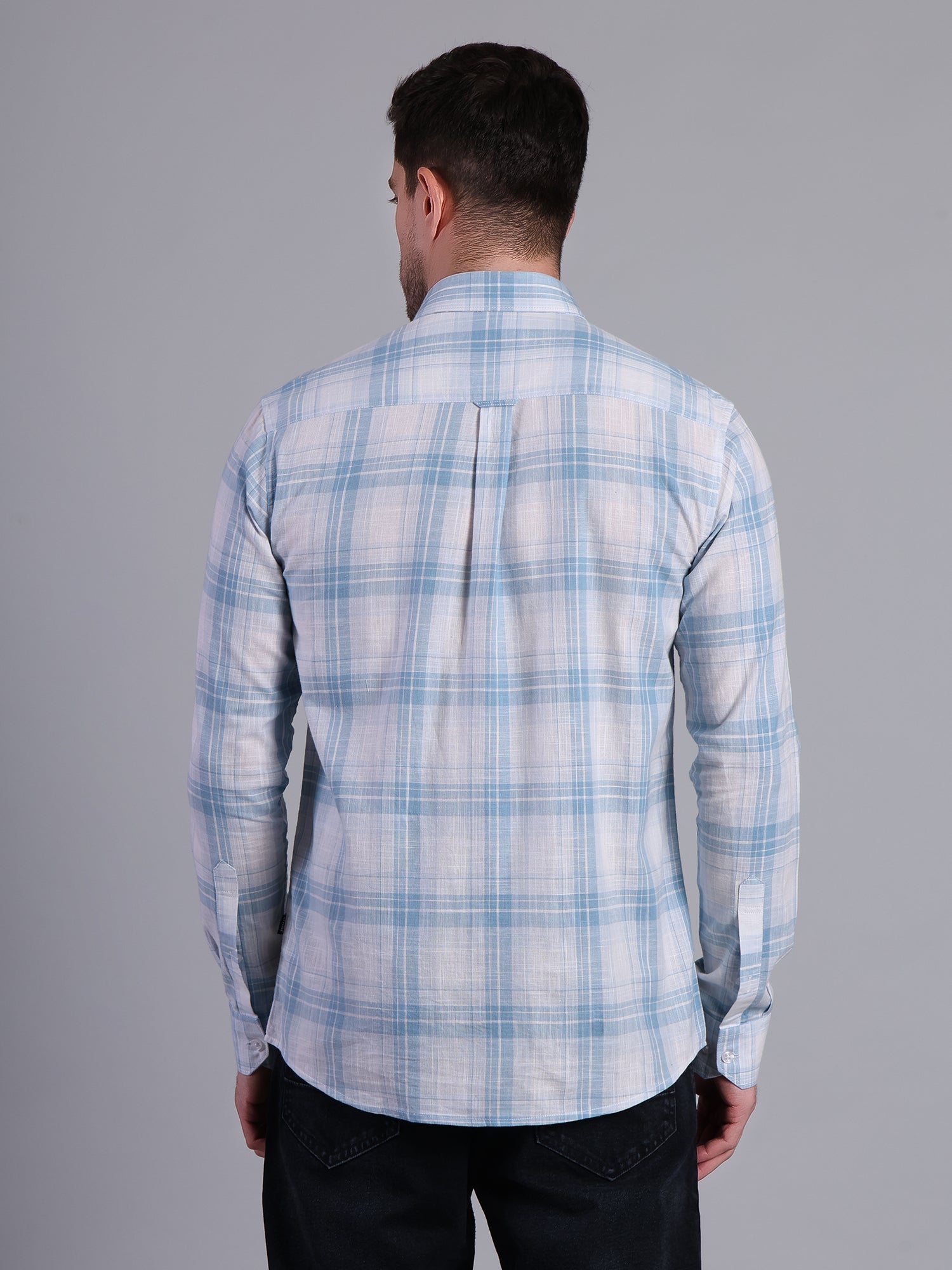 Stylox Men’s Regular Fit Checked Full Sleeve Casual Shirt-Sky Blue - Stylox