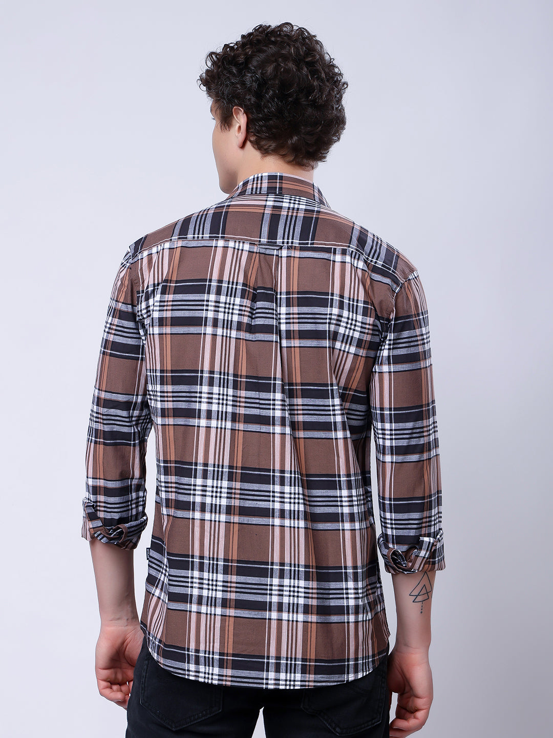 Stylox Men’s Regular Fit Full Sleeve Casual Check Shirt–Brown &amp; Black - Stylox