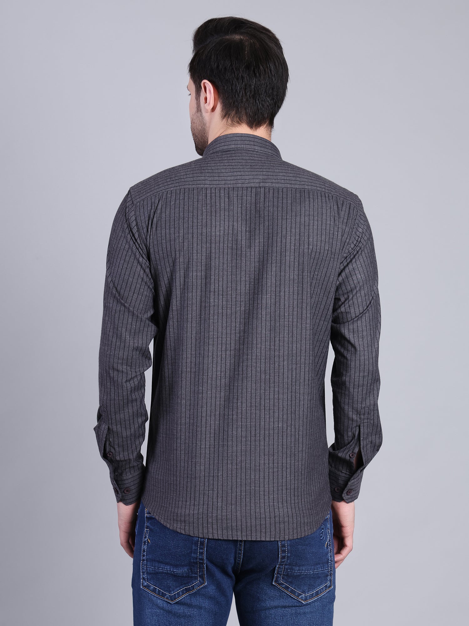 Stylox Men’s Regular Fit Vertical Striped Full Sleeve Casual Shirt-Charcoal - Stylox