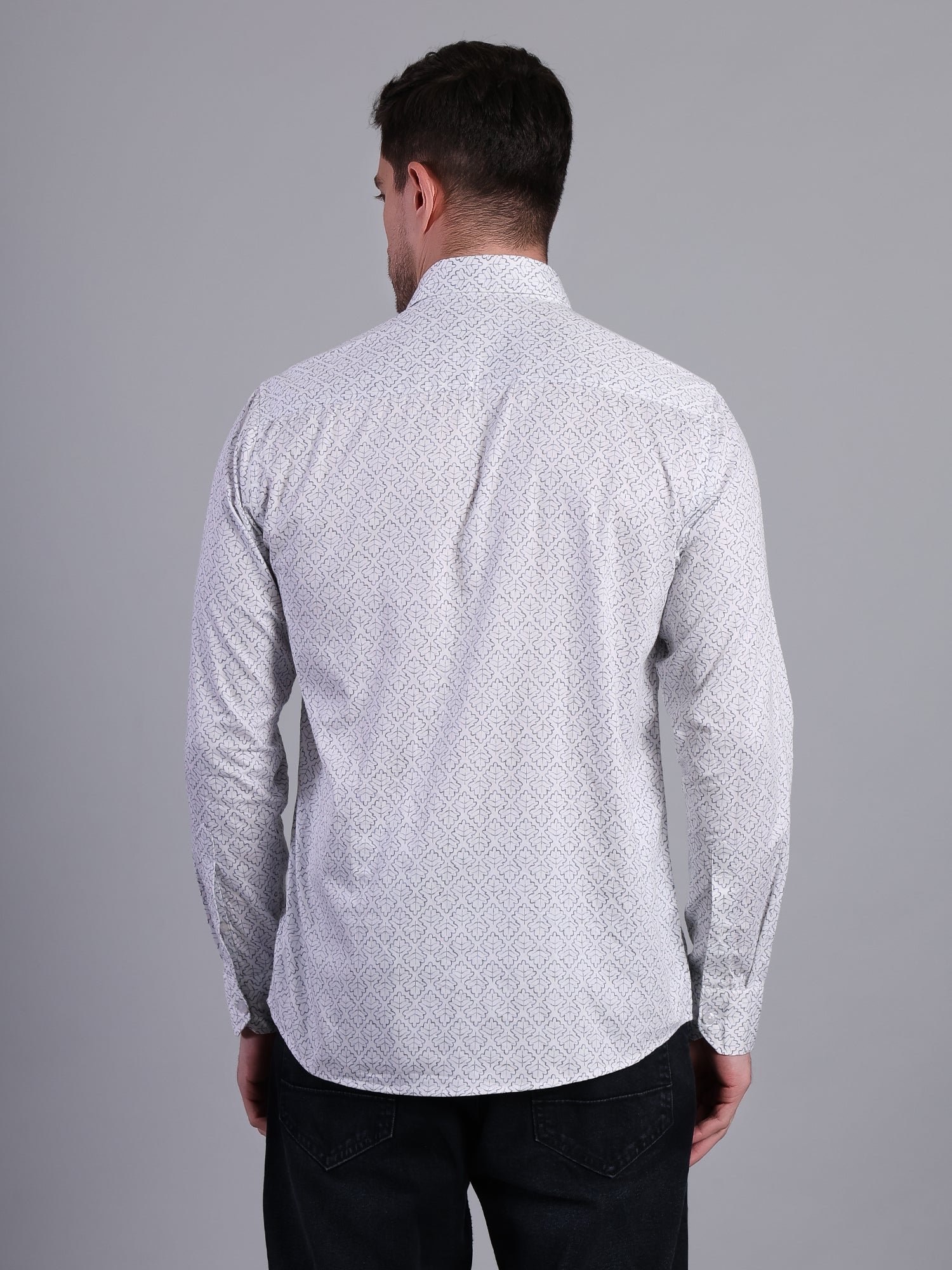 Stylox Men’s Regular Fit Full Sleeve Leaf Print Casual Cotton Shirt-White - Stylox