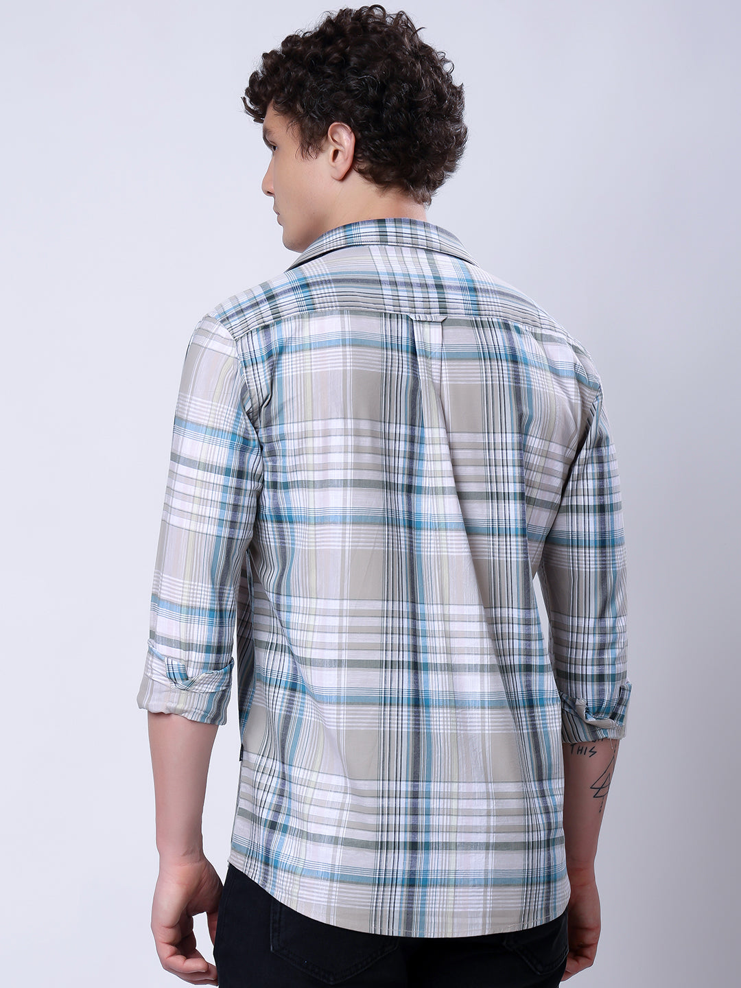 Stylox Men’s Regular Fit Full Sleeve Casual Check Shirt–Grey & Blue - Stylox