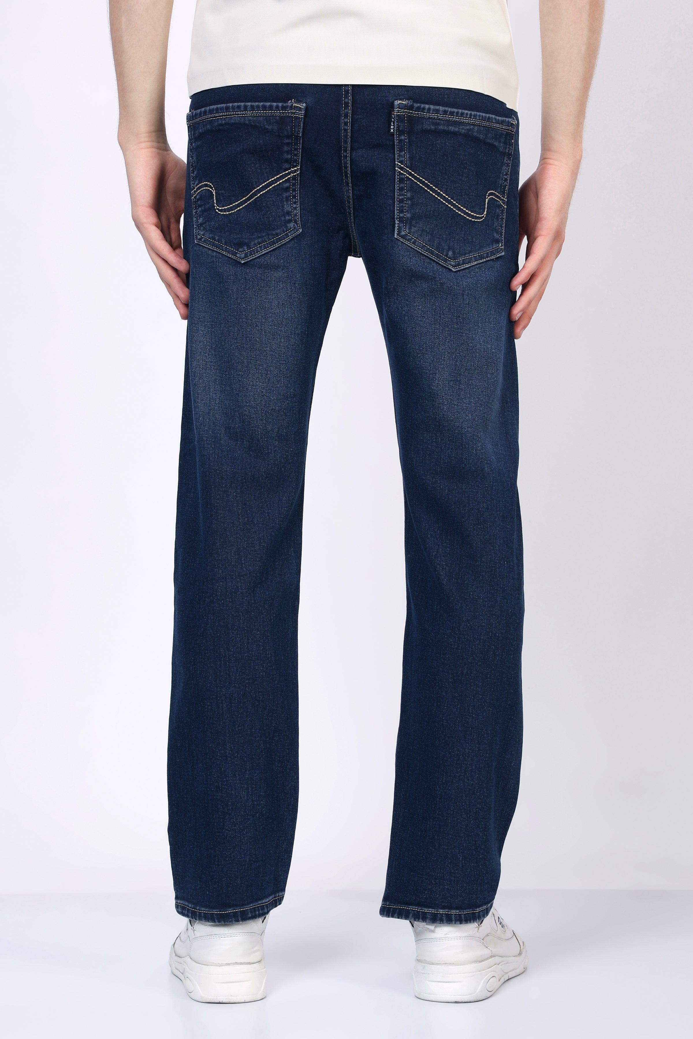 Stylox Men’s Mid-Rise Comfort Fit Stretchable Mid Dark Blue Denim Jeans - Stylox